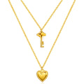Heart and Key Necklace, 18K Gold Plated Steel