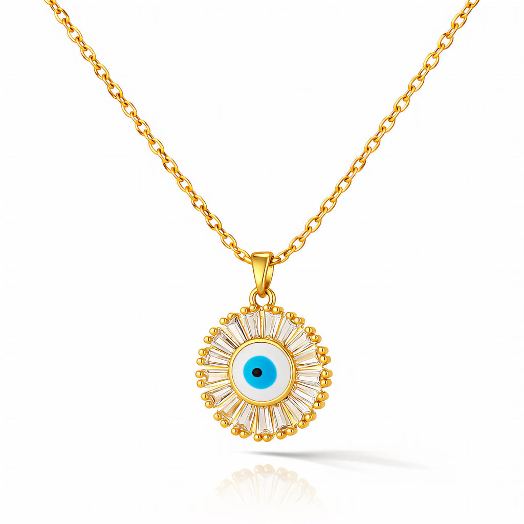 Evil Eye Necklace, 18K Gold Plated Steel