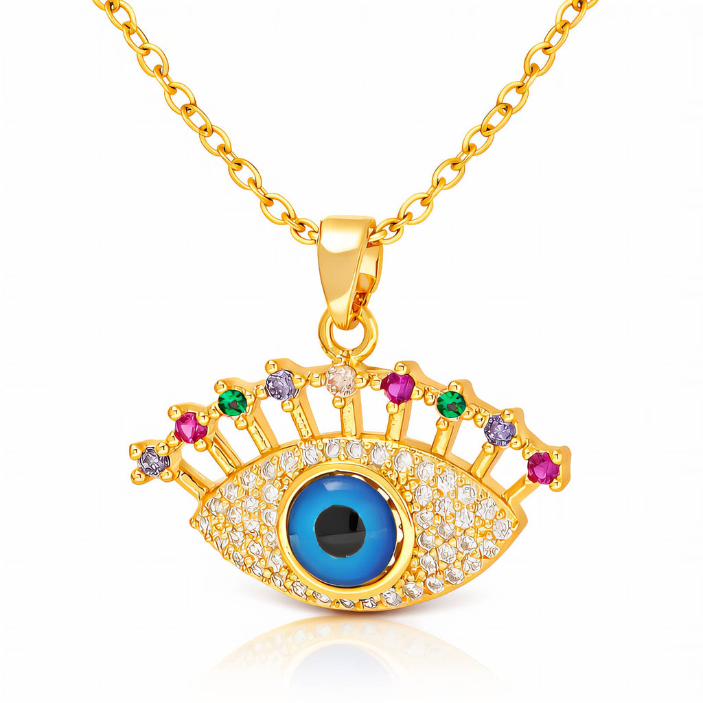 Evil Eye Necklace, 18K Gold Plated Steel