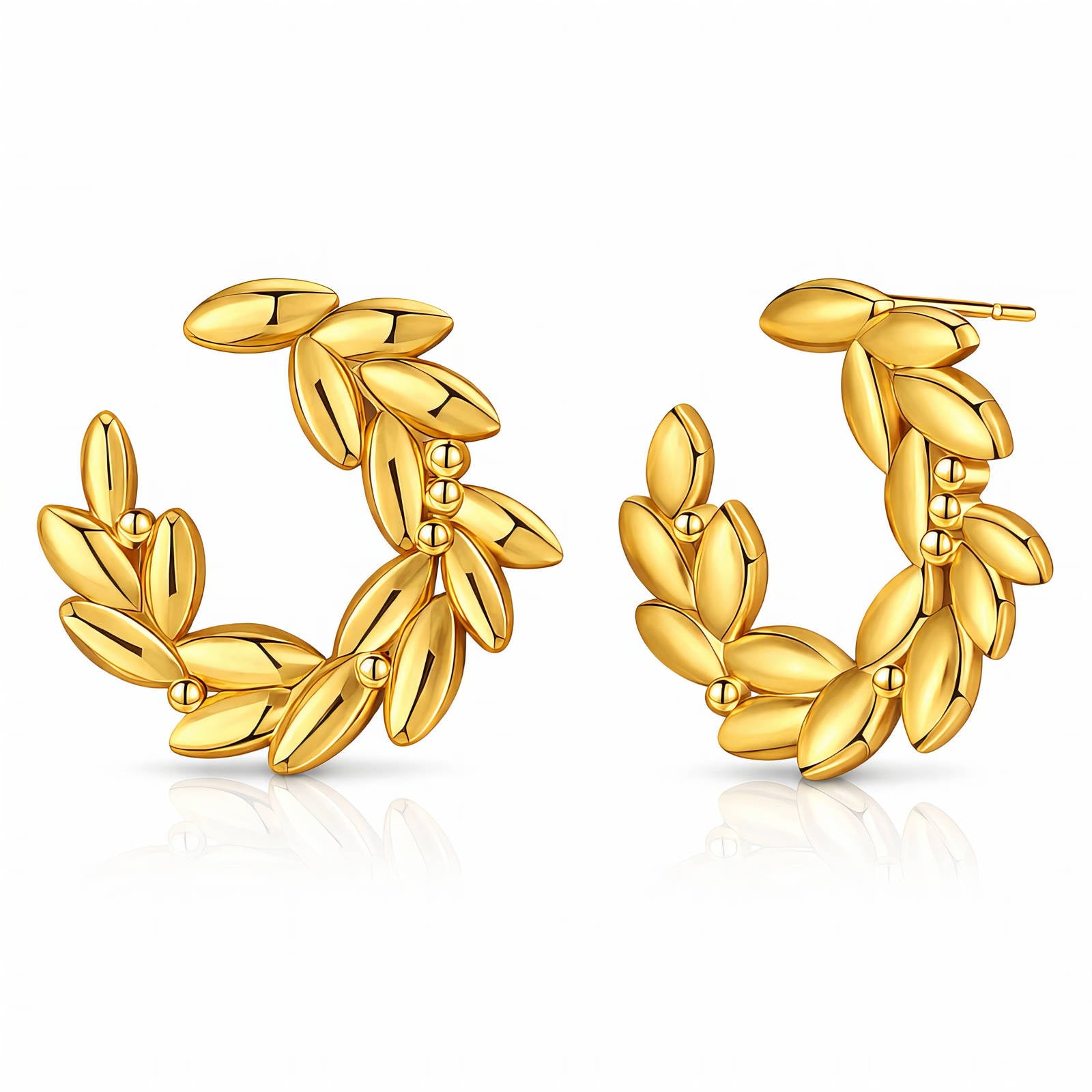 Leaves Earrings, 18K Gold Plated Steel