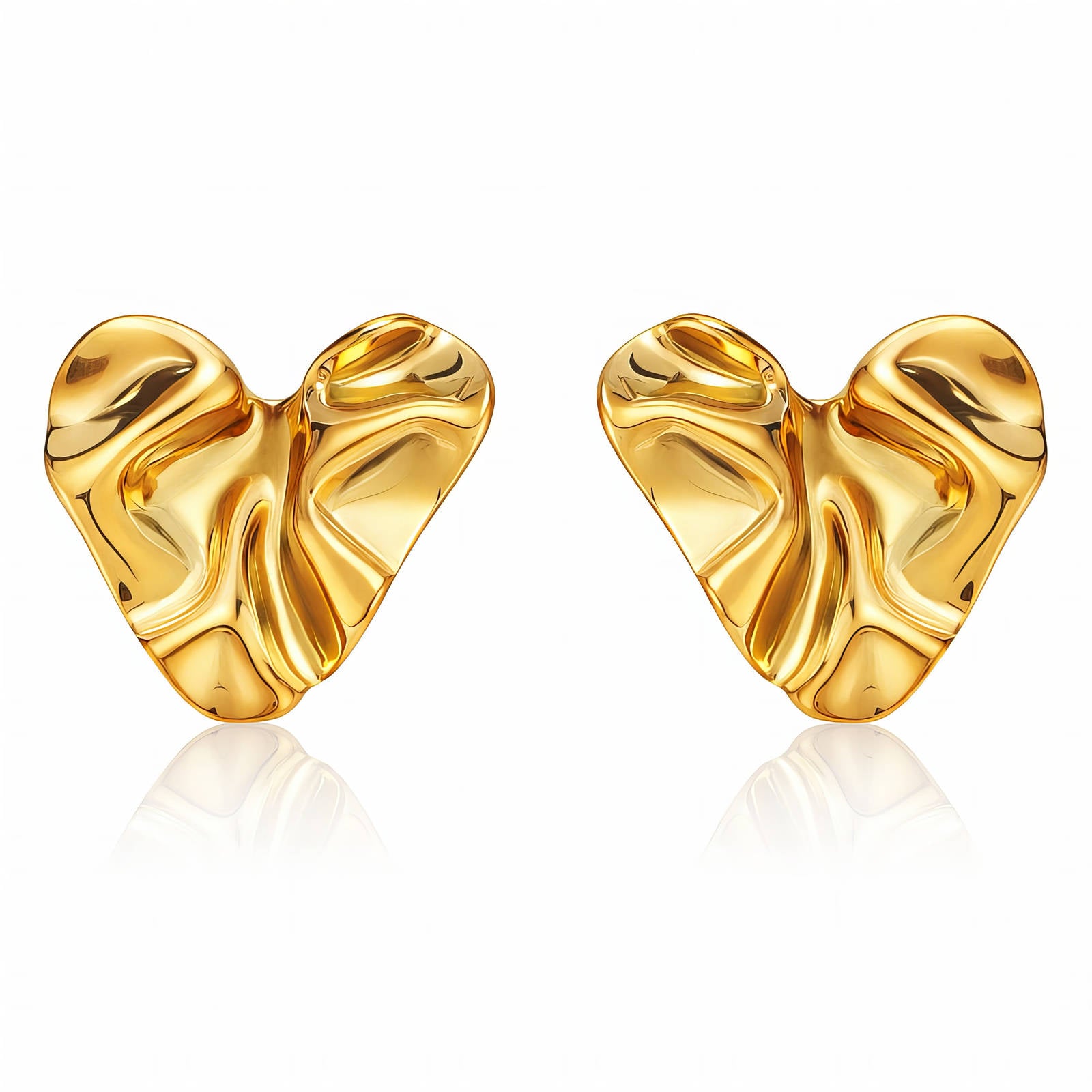 Hearts Earrings, 18K Gold Plated Steel