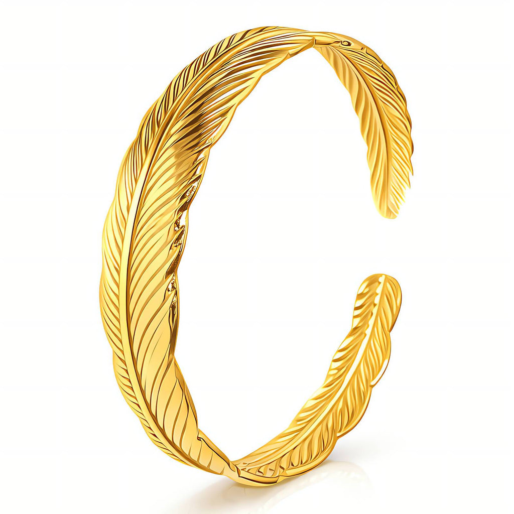 Feather Bracelet, 18K Gold Plated Steel