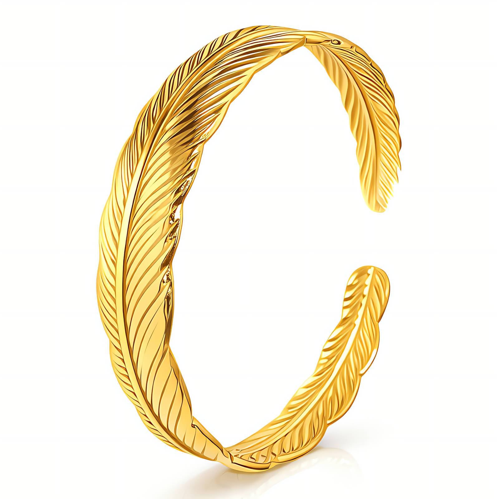 Feather Bracelet, 18K Gold Plated Steel