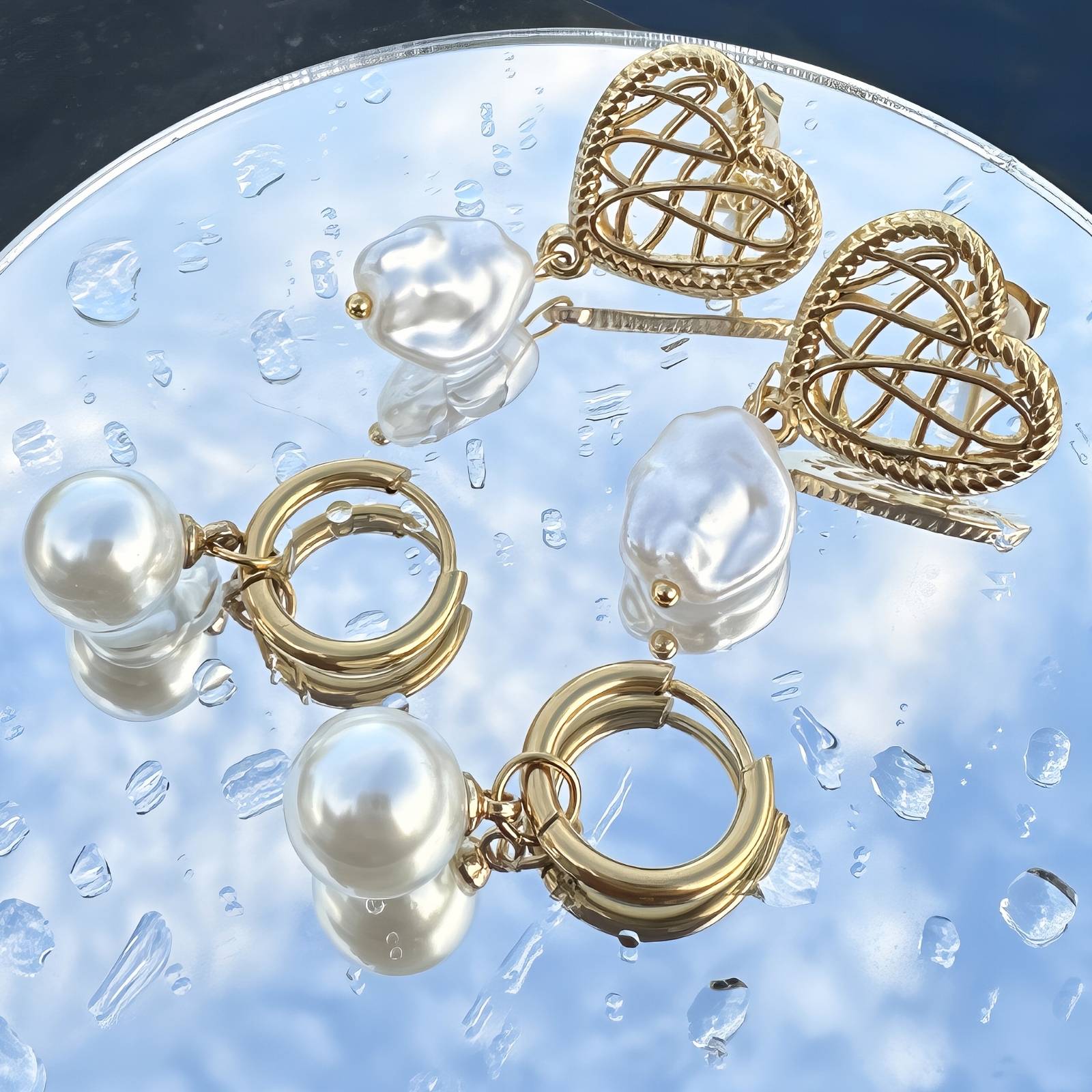 Earrings, 18K Gold Plated Steel