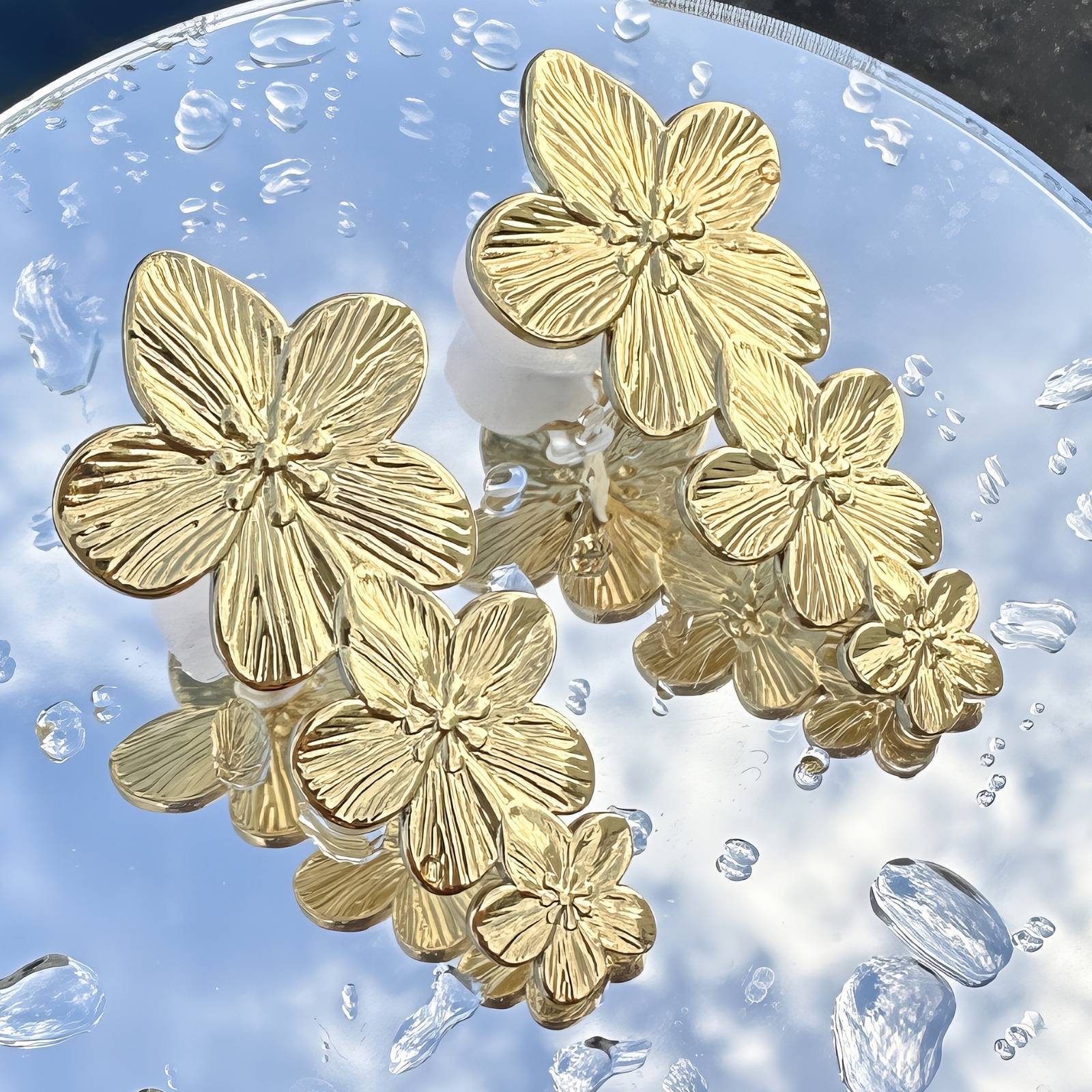 Flowers Earrings, 18K Gold Plated Steel
