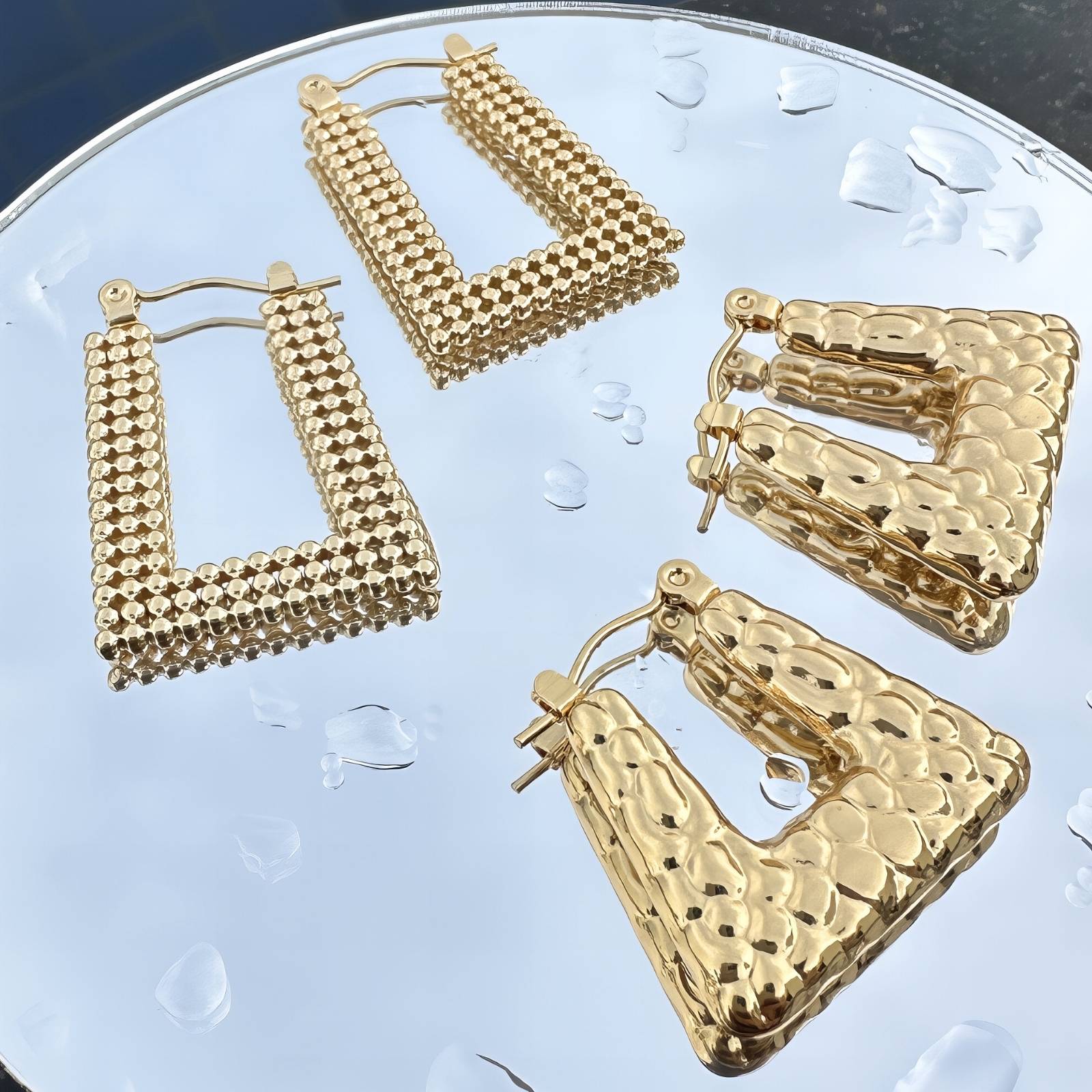 Earrings, 18K Gold Plated Steel
