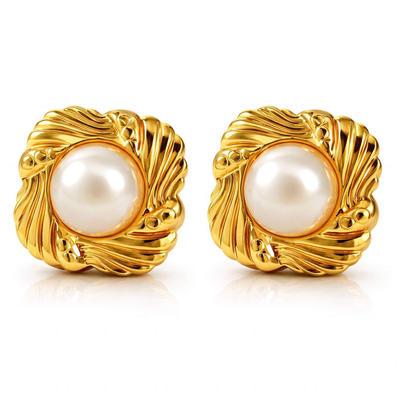 Earrings, 18K Gold Plated Steel