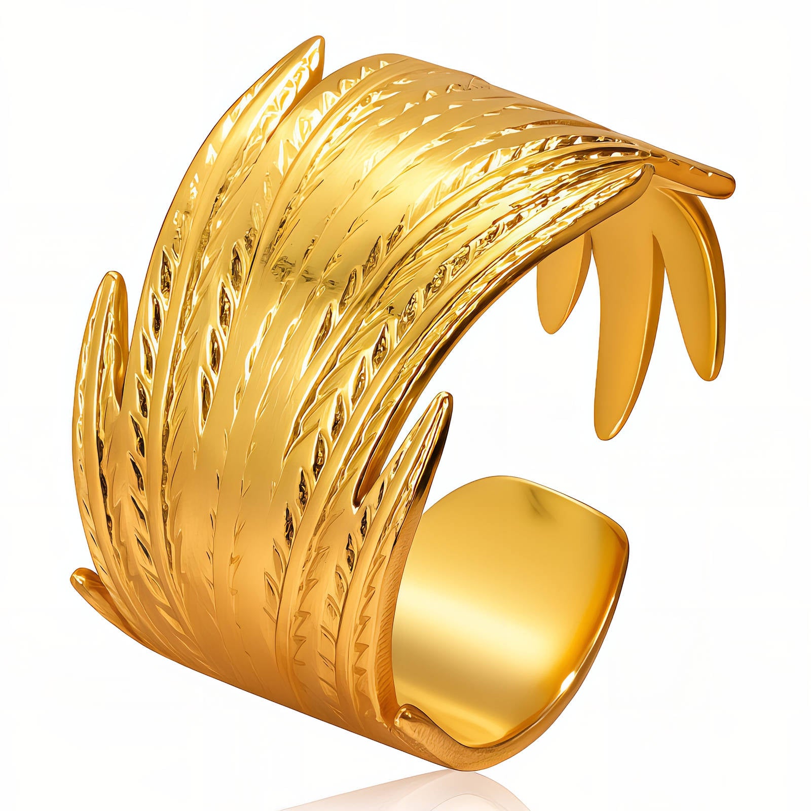 Leaves Ring, 18K Gold Plated Steel