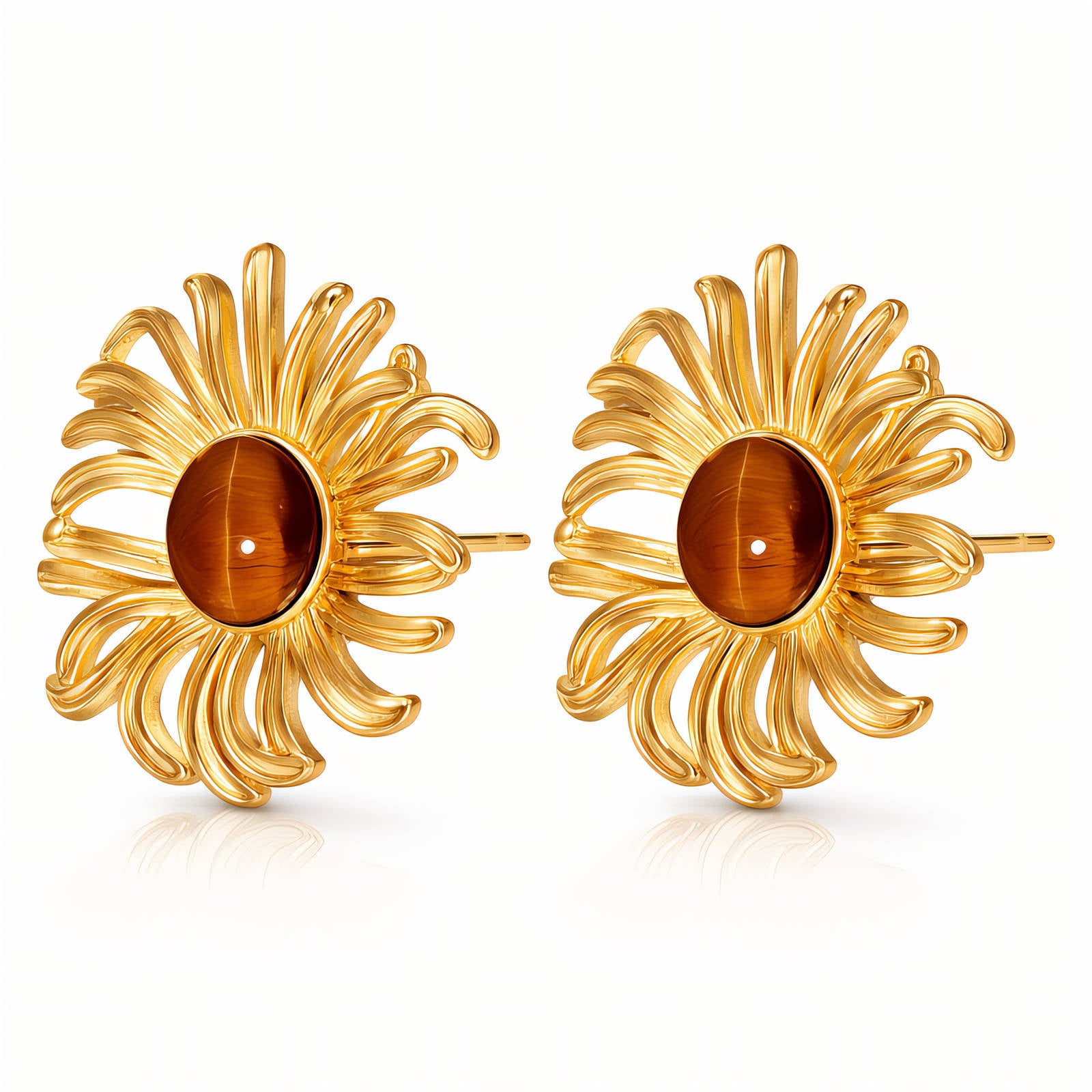 Flowers Earrings, 18K Gold Plated Steel
