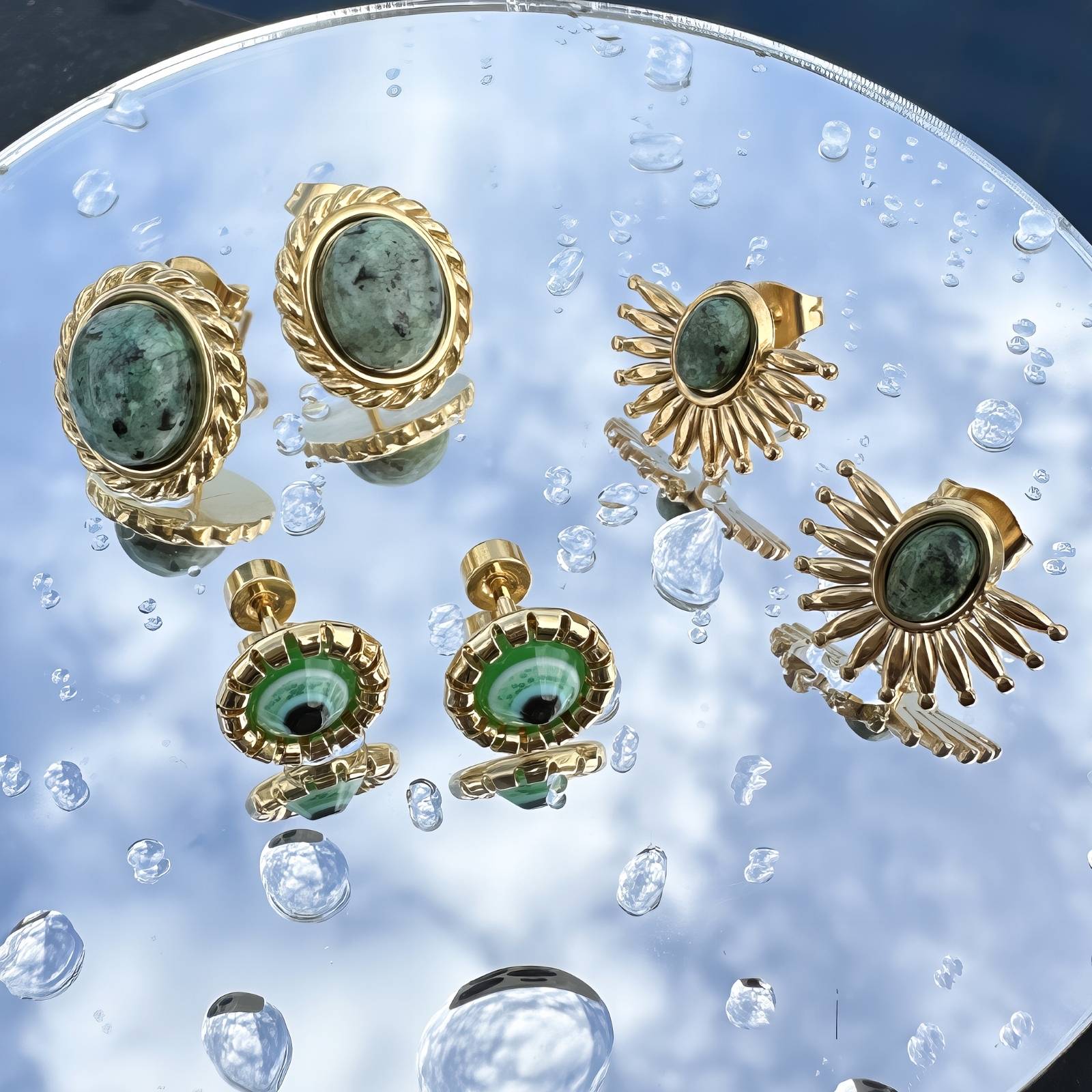 Earrings, 18K Gold Plated Steel