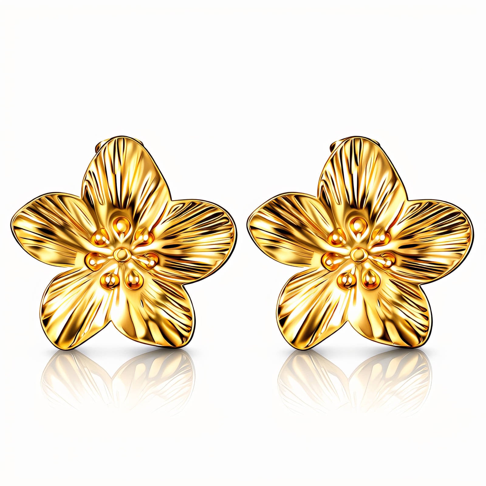 Flowers Earrings, 18K Gold Plated Steel