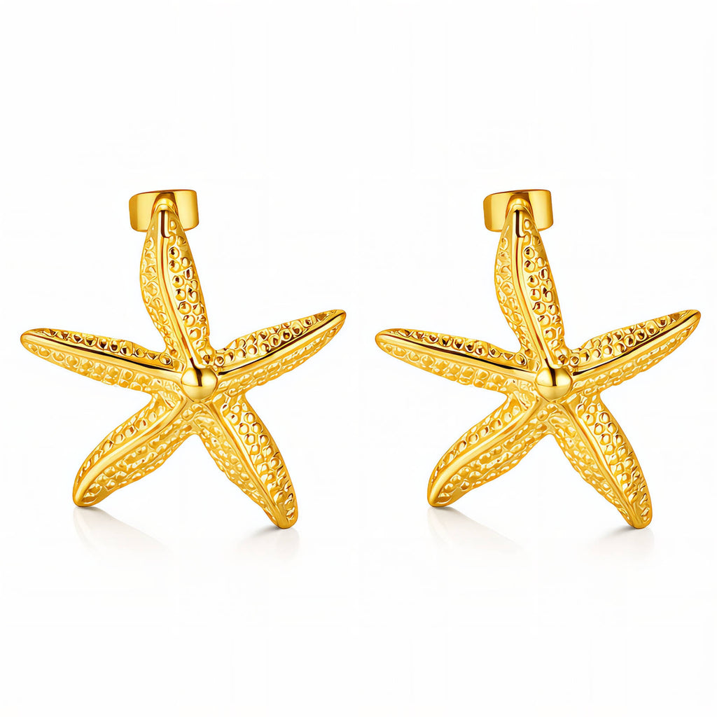 Starfish Earrings, 18K Gold Plated Steel