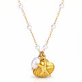 Starfish And Seashell Necklace, 18K Gold Plated Steel