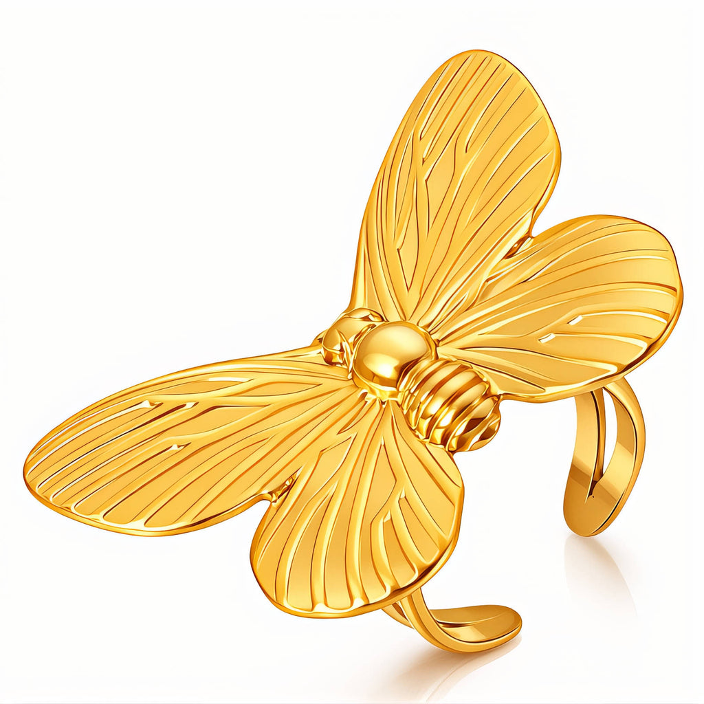 Butterfly Ring, 18K Gold Plated Steel