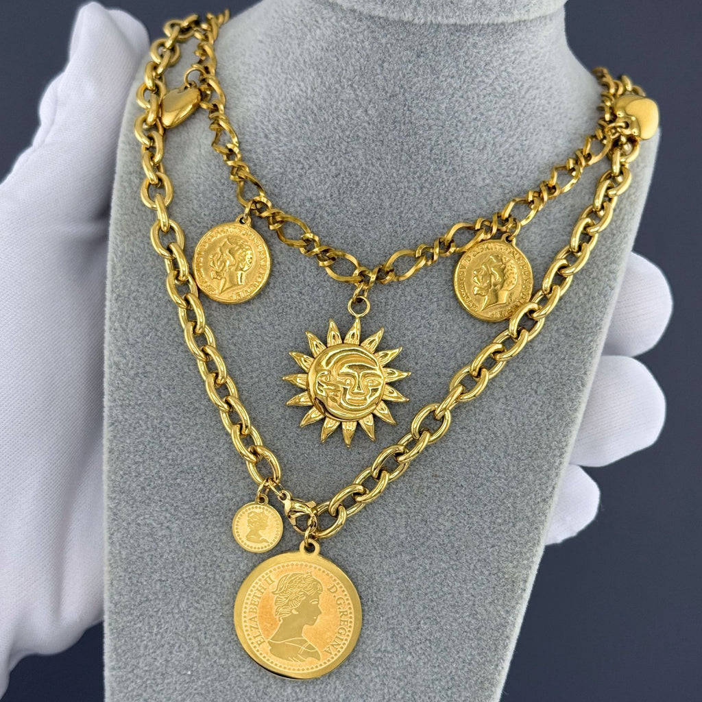 Coins Necklace, 18K Gold Plated Steel