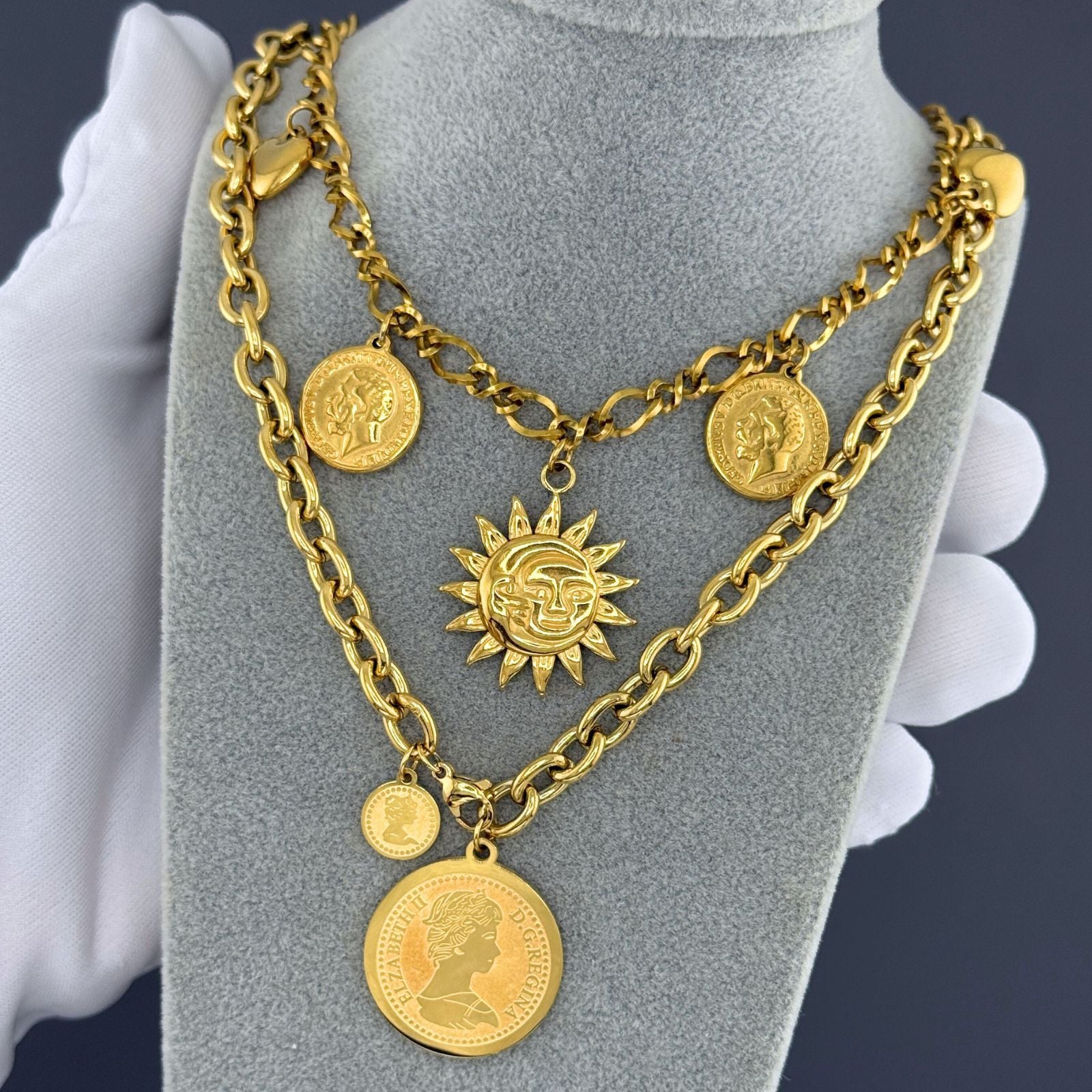 Coins Necklace, 18K Gold Plated Steel