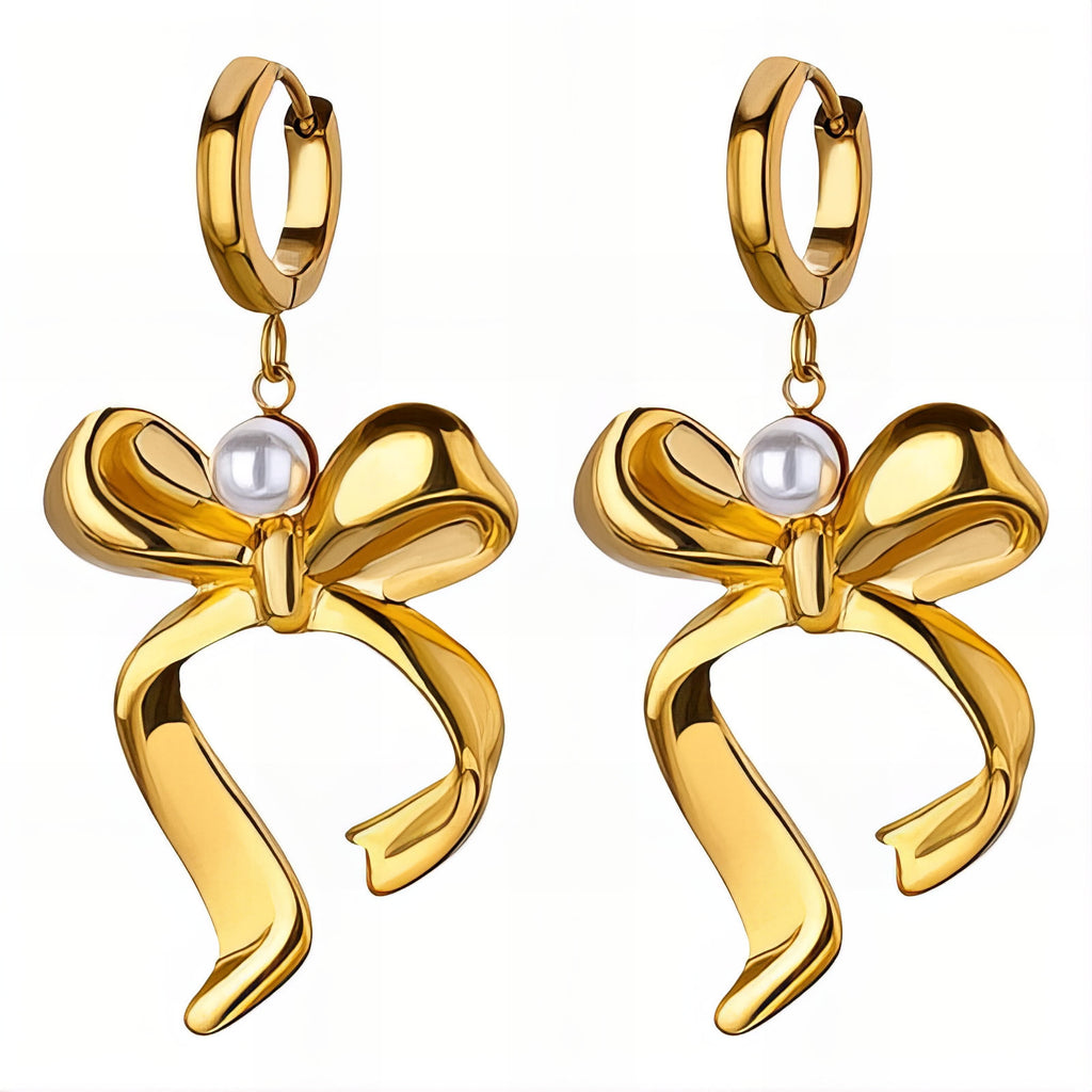 Bows Earrings, 18K Gold Plated Steel