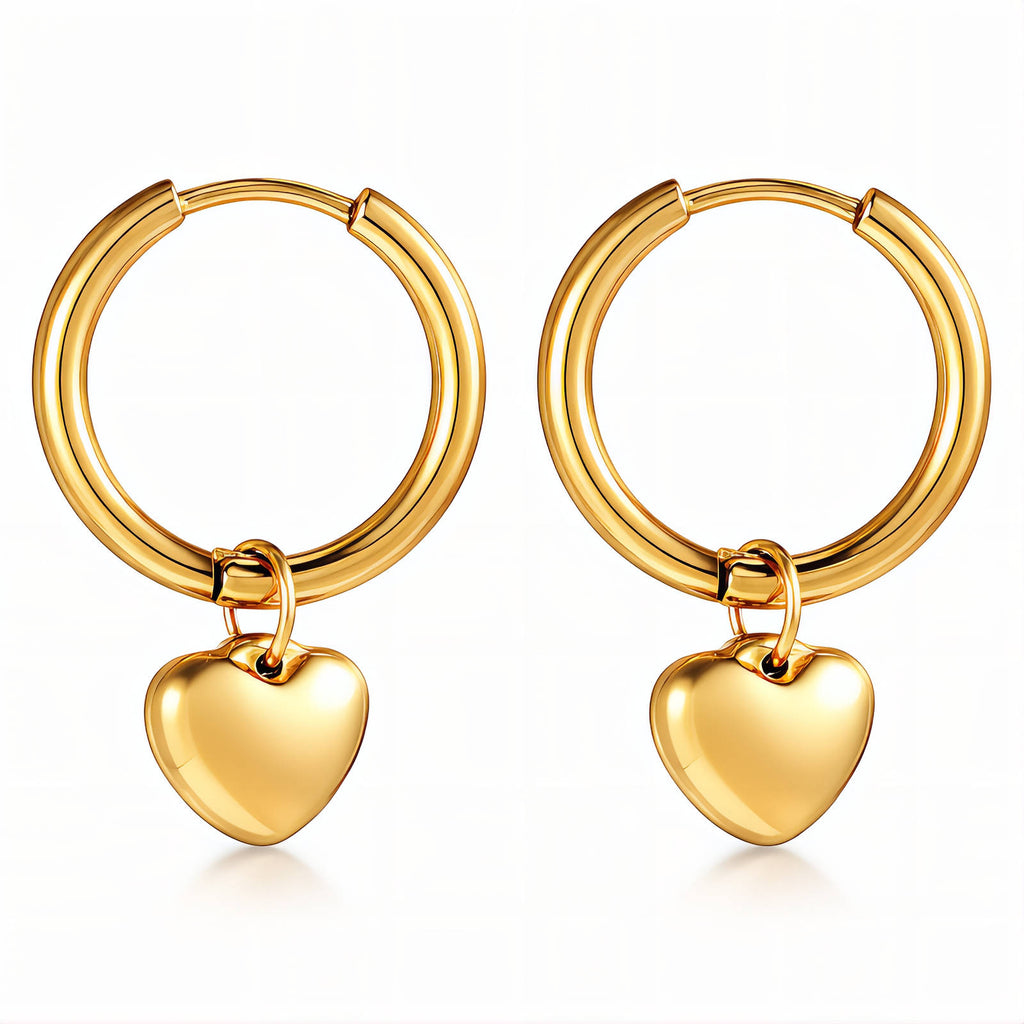 Hearts Earrings, 18K Gold Plated Steel