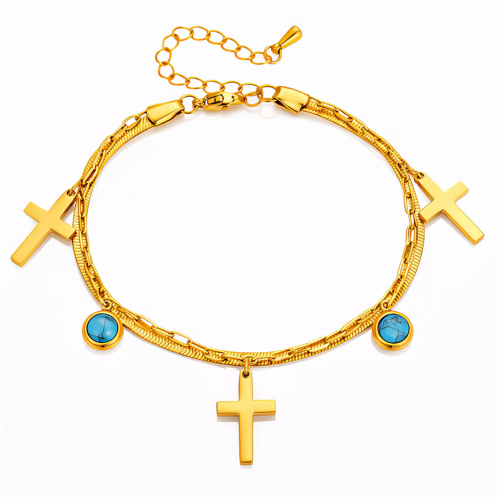 Crosses Bracelet, 18K Gold Plated Steel