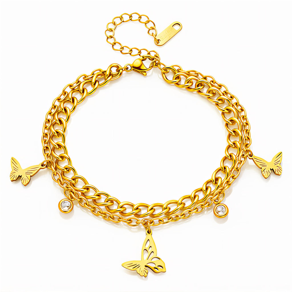 Butterflies Bracelet, 18K Gold Plated Steel