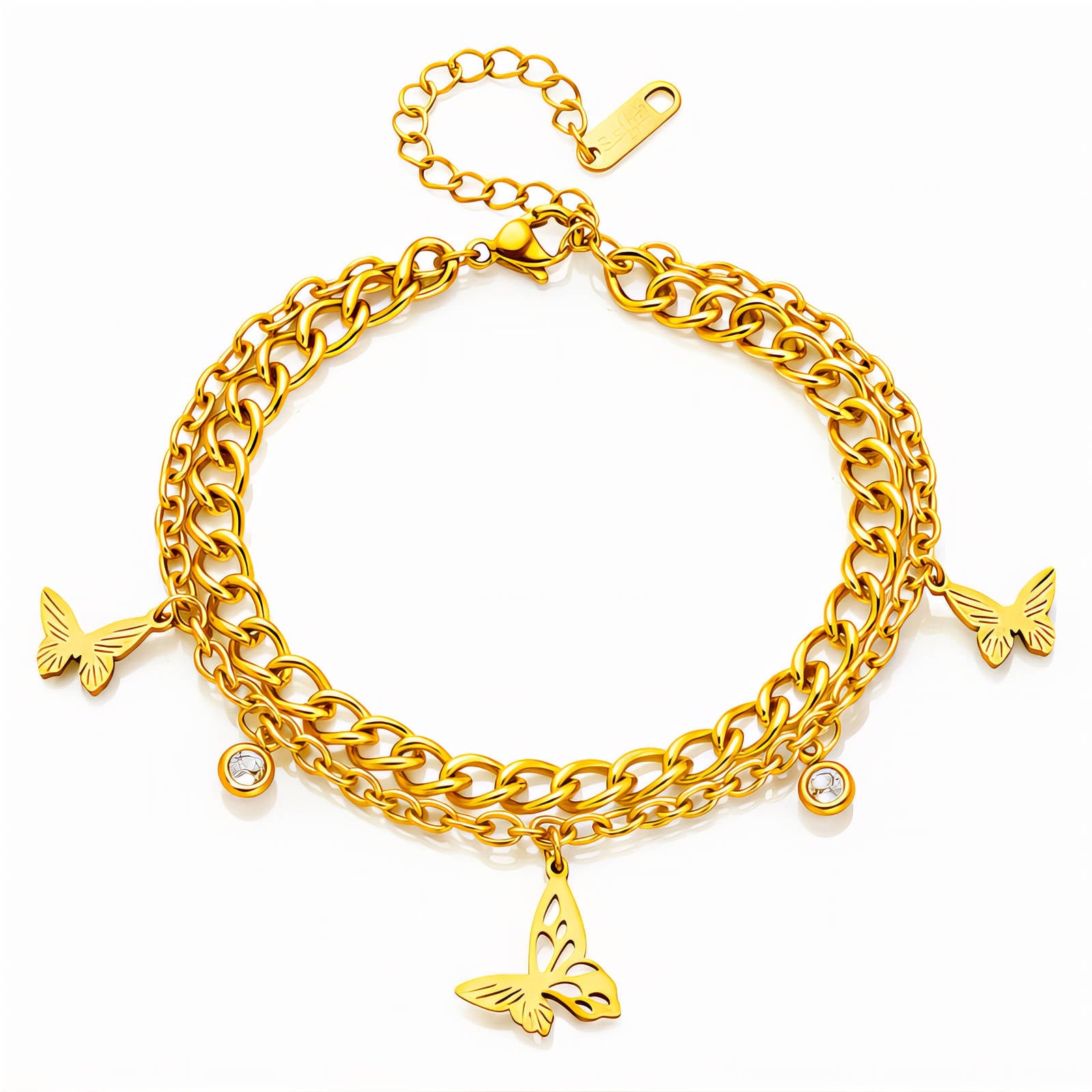 Butterflies Bracelet, 18K Gold Plated Steel
