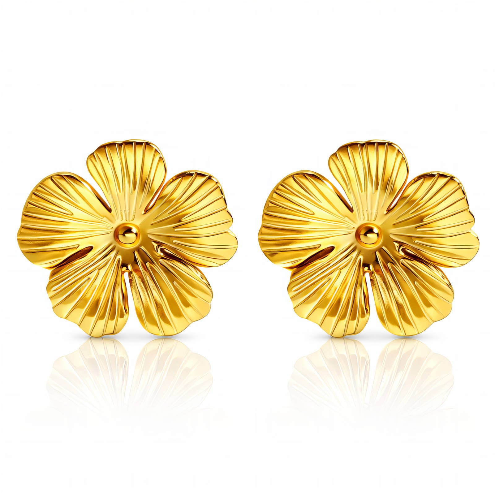 Flowers Earrings, 18K Gold Plated Steel
