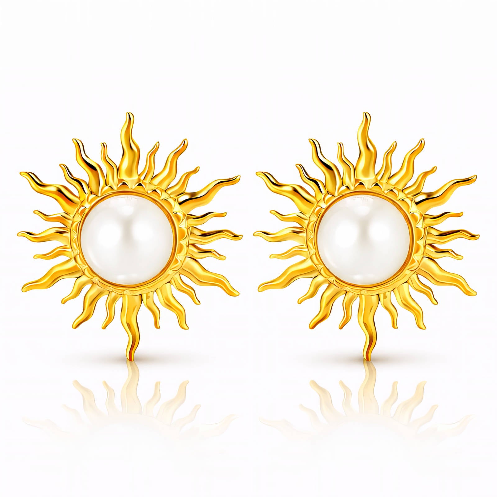 Suns Earrings, 18K Gold Plated Steel