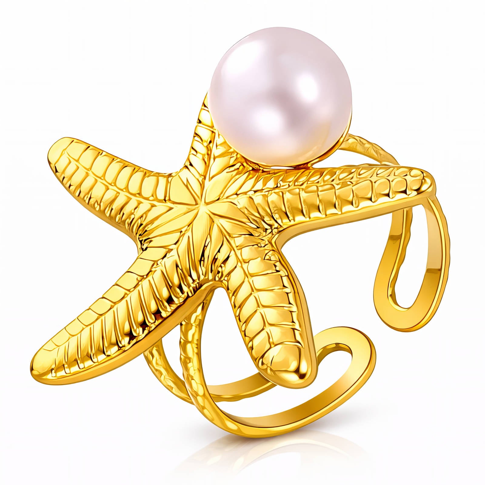 Starfish Ring, 18K Gold Plated Steel