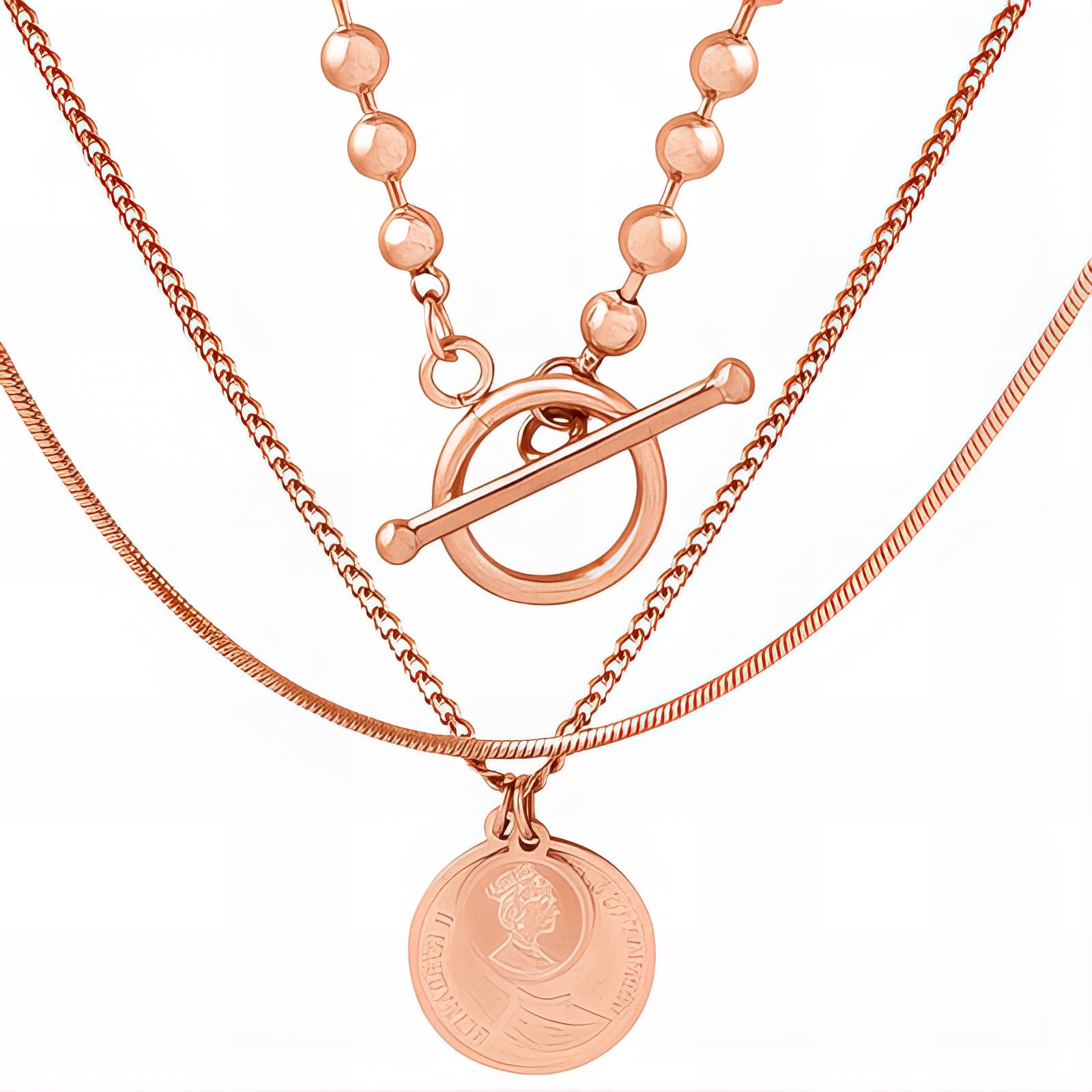 Coins Necklace, 18K Gold Plated Steel