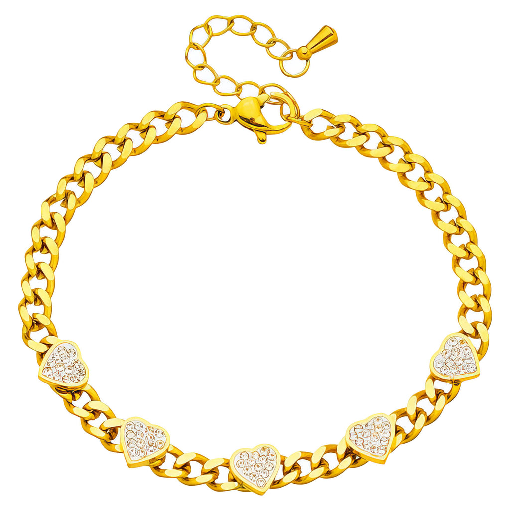 Hearts Bracelet, 18K Gold Plated Steel