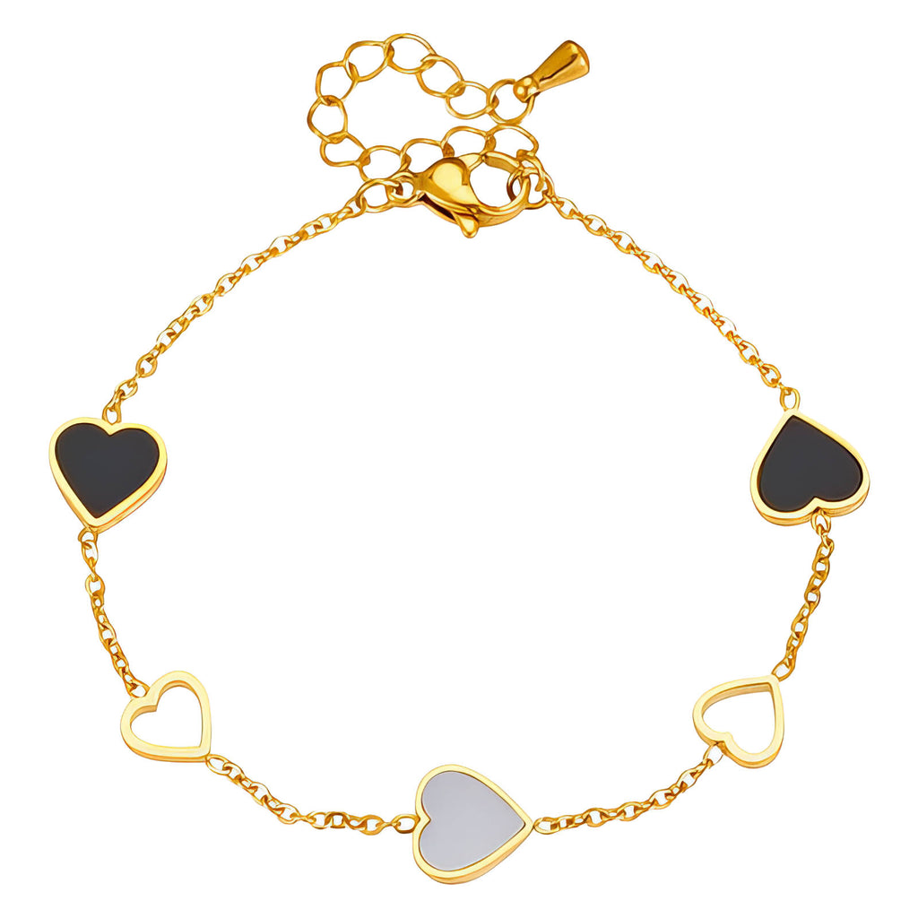 Hearts Bracelet, 18K Gold Plated Steel