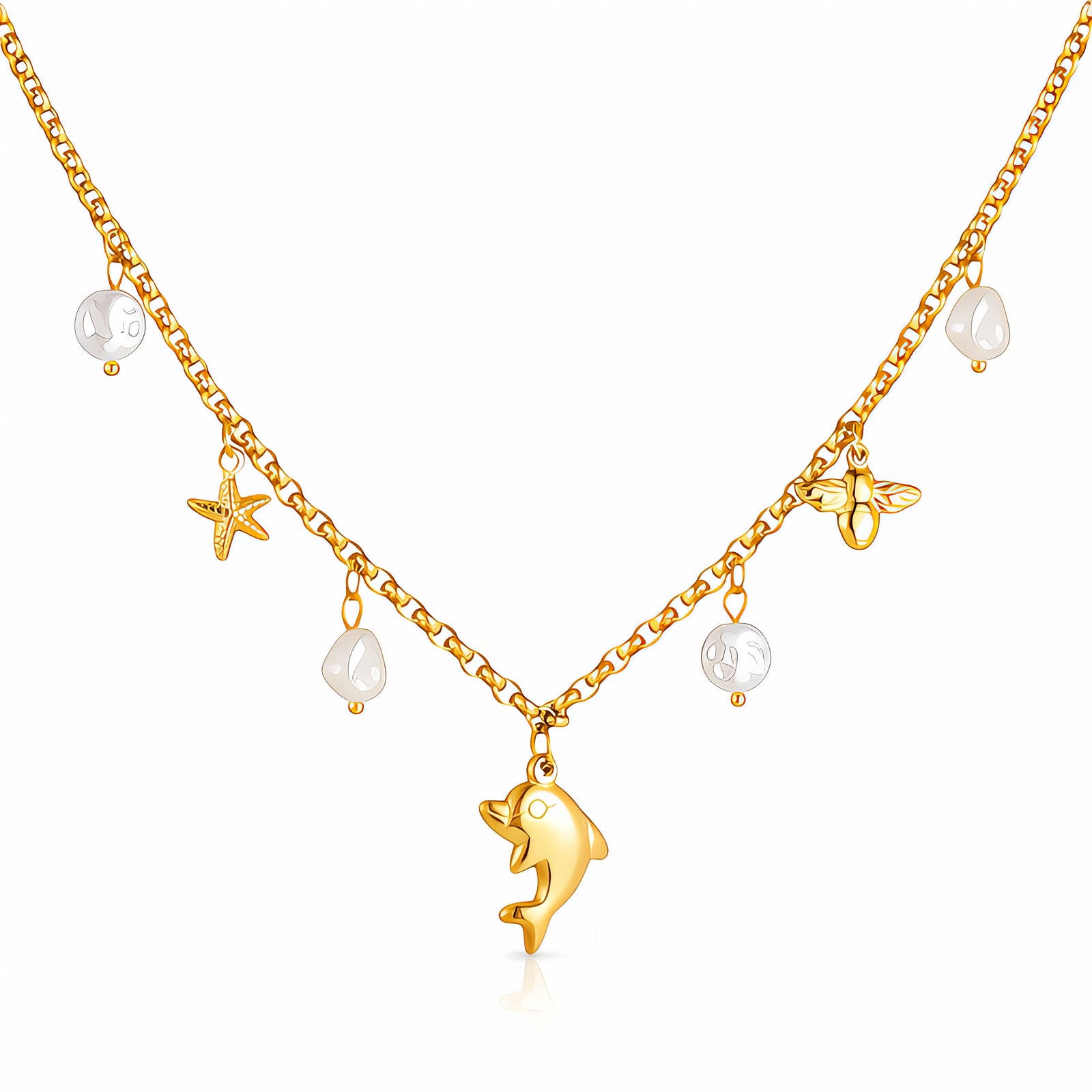 Dolphin Necklace, 18K Gold Plated Steel