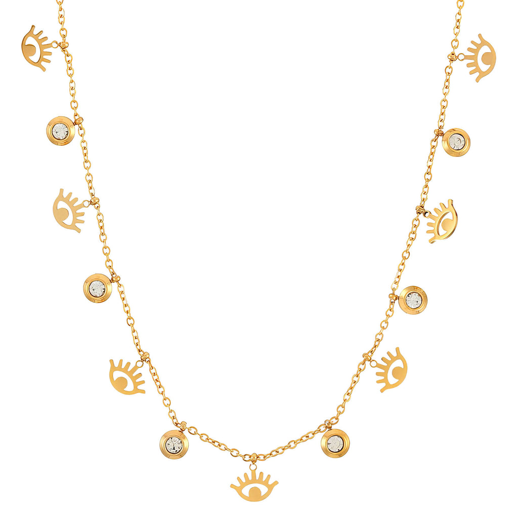 Evil Eyes Necklace, 18K Gold Plated Steel
