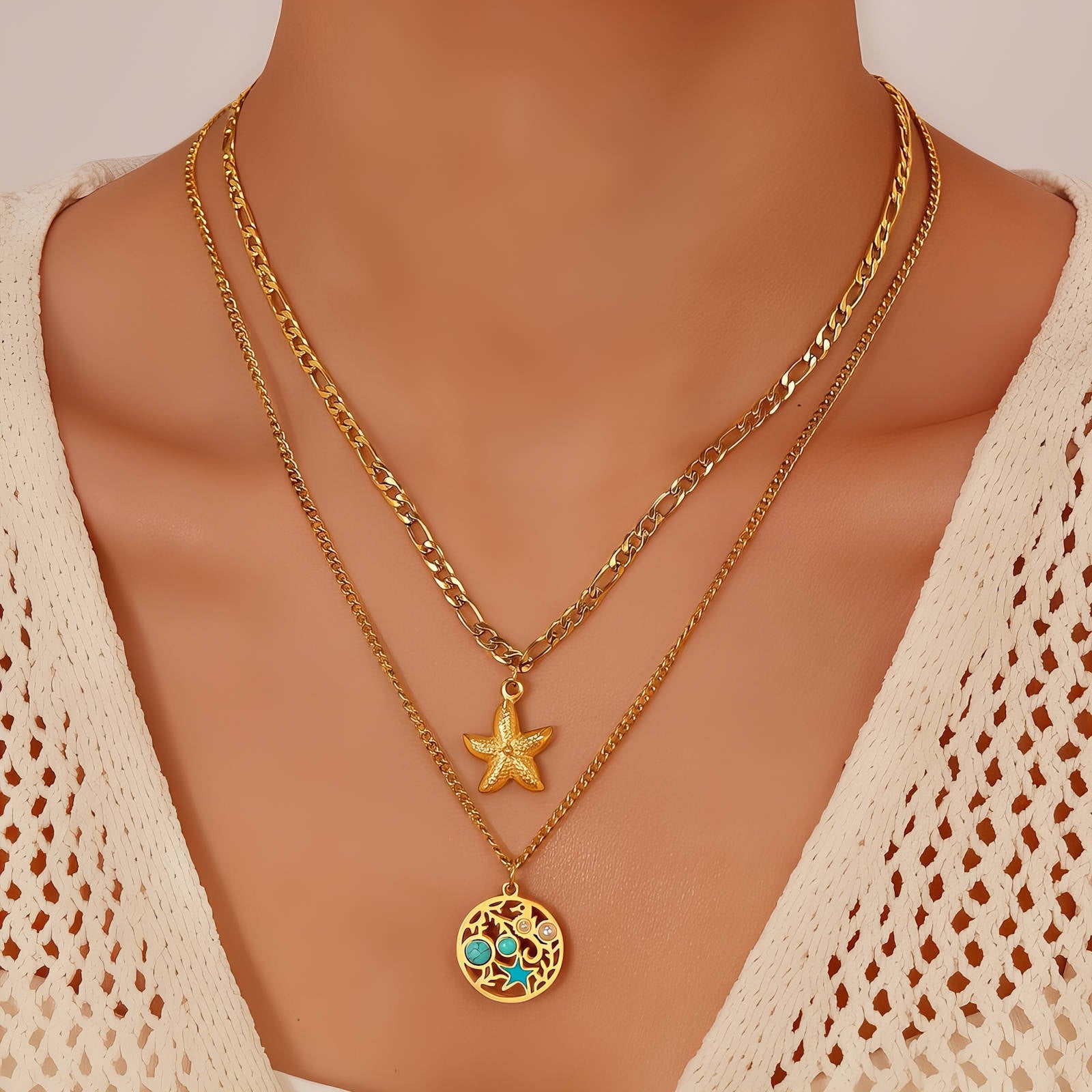 Starfishs Necklace, 18K Gold Plated Steel