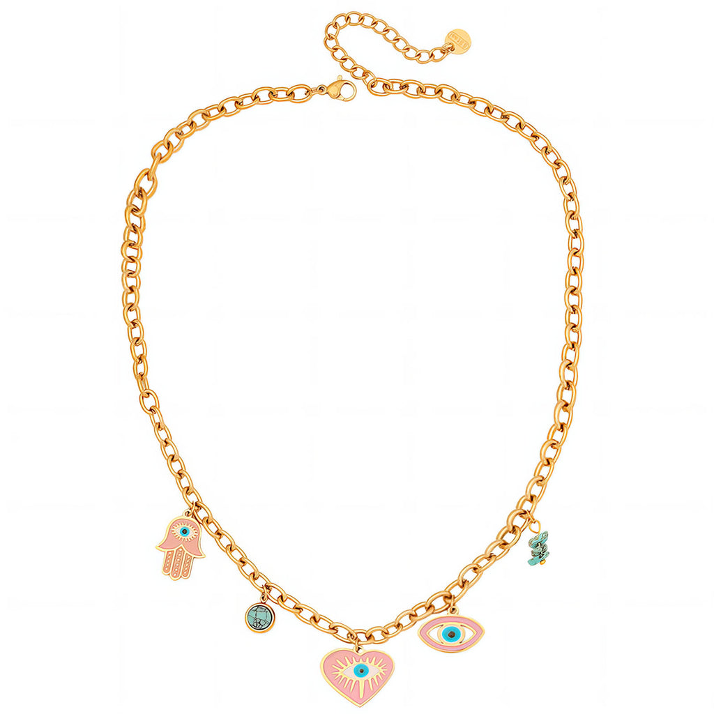 Evil Eyes Necklace, 18K Gold Plated Steel