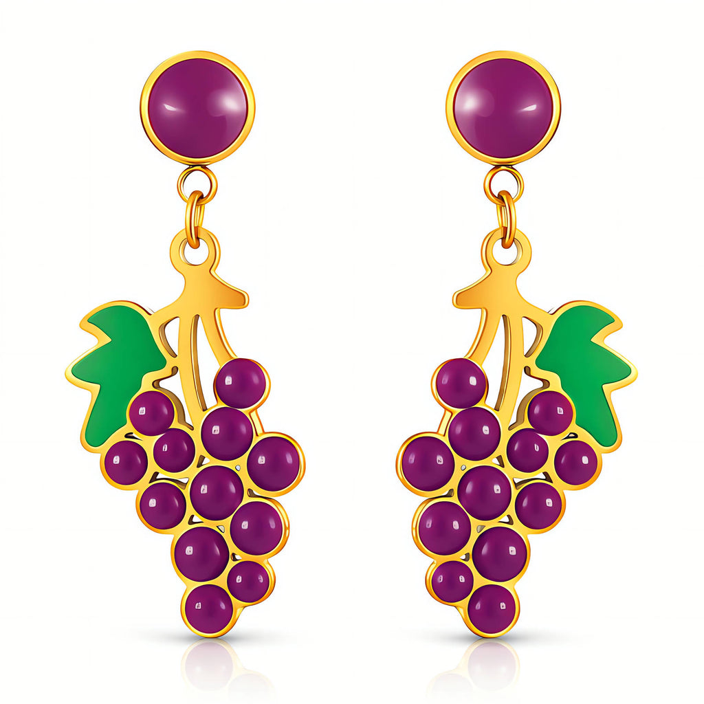 Grape Earrings, 18K Gold Plated Steel