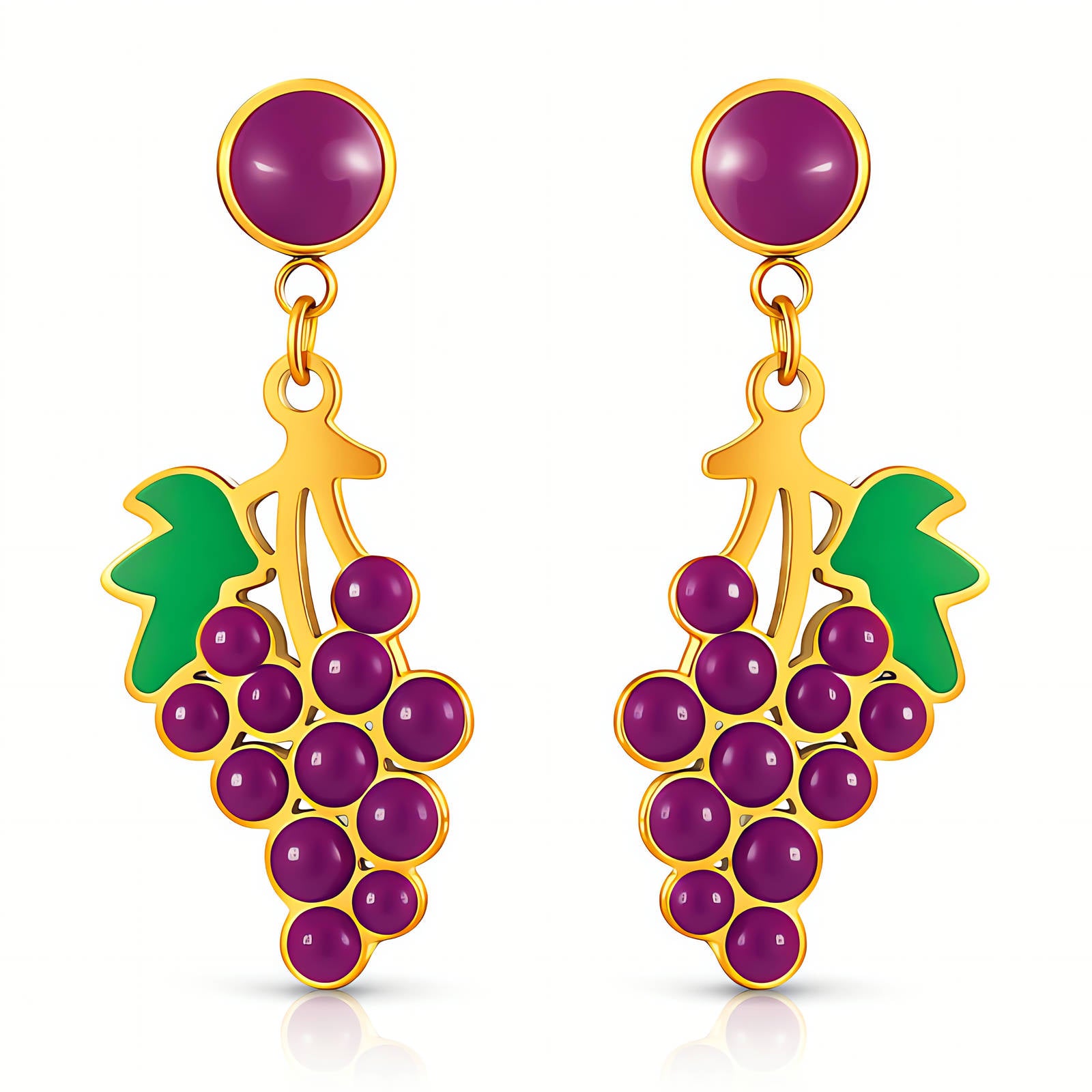 Grape Earrings, 18K Gold Plated Steel