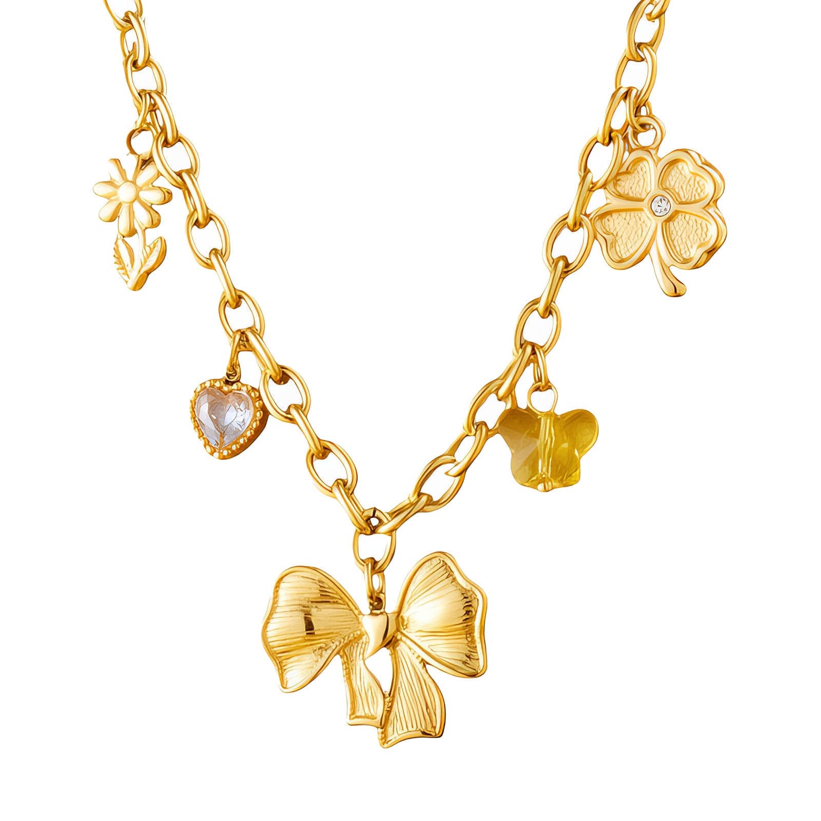 Bow Necklace, 18K Gold Plated Steel