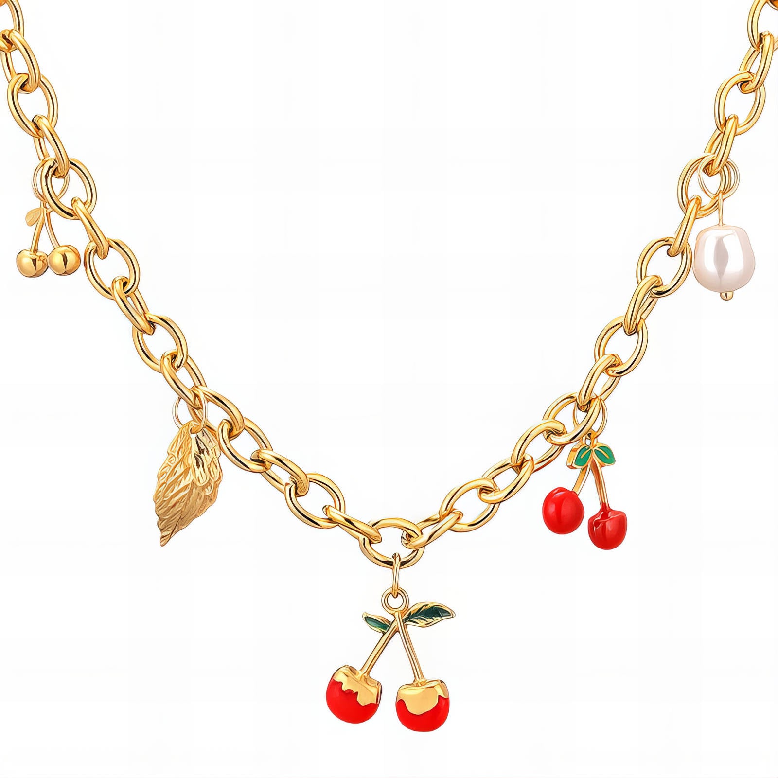 Cherry Necklace, 18K Gold Plated Steel