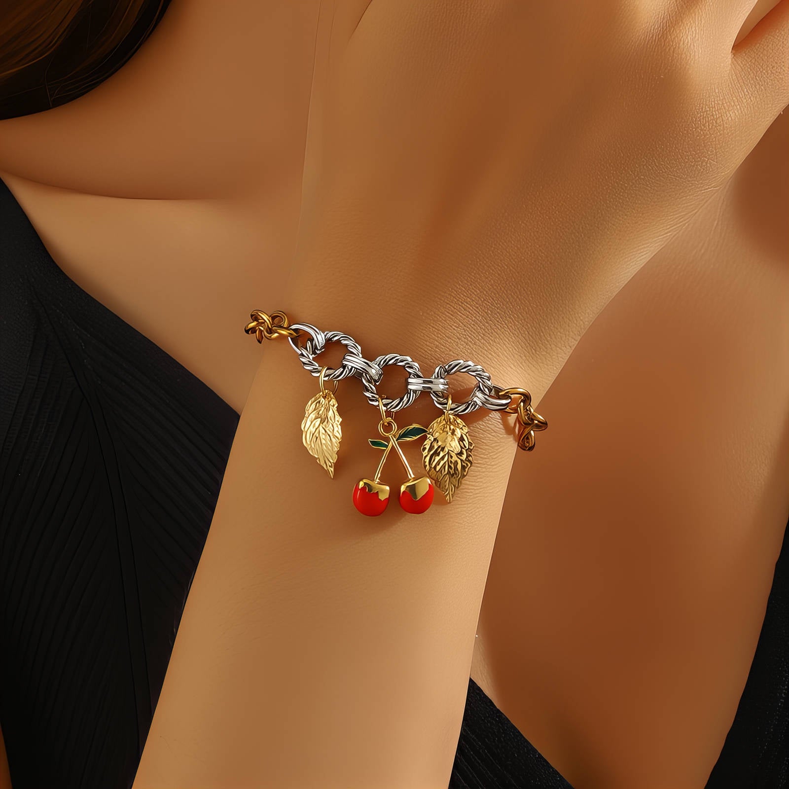 Cherry Bracelet, 18K Gold Plated Steel