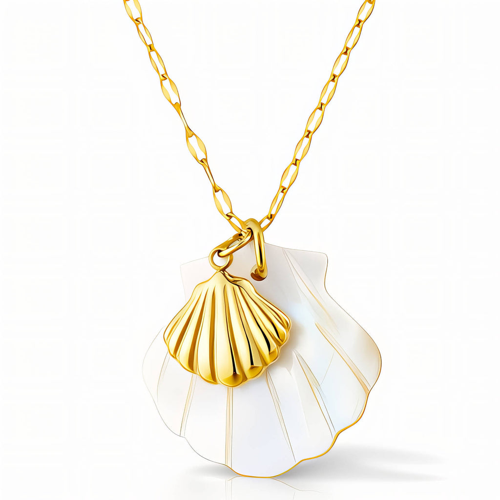 Seashells Necklace, 18K Gold Plated Steel