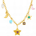 Crescent And Star Necklace, 18K Gold Plated Steel