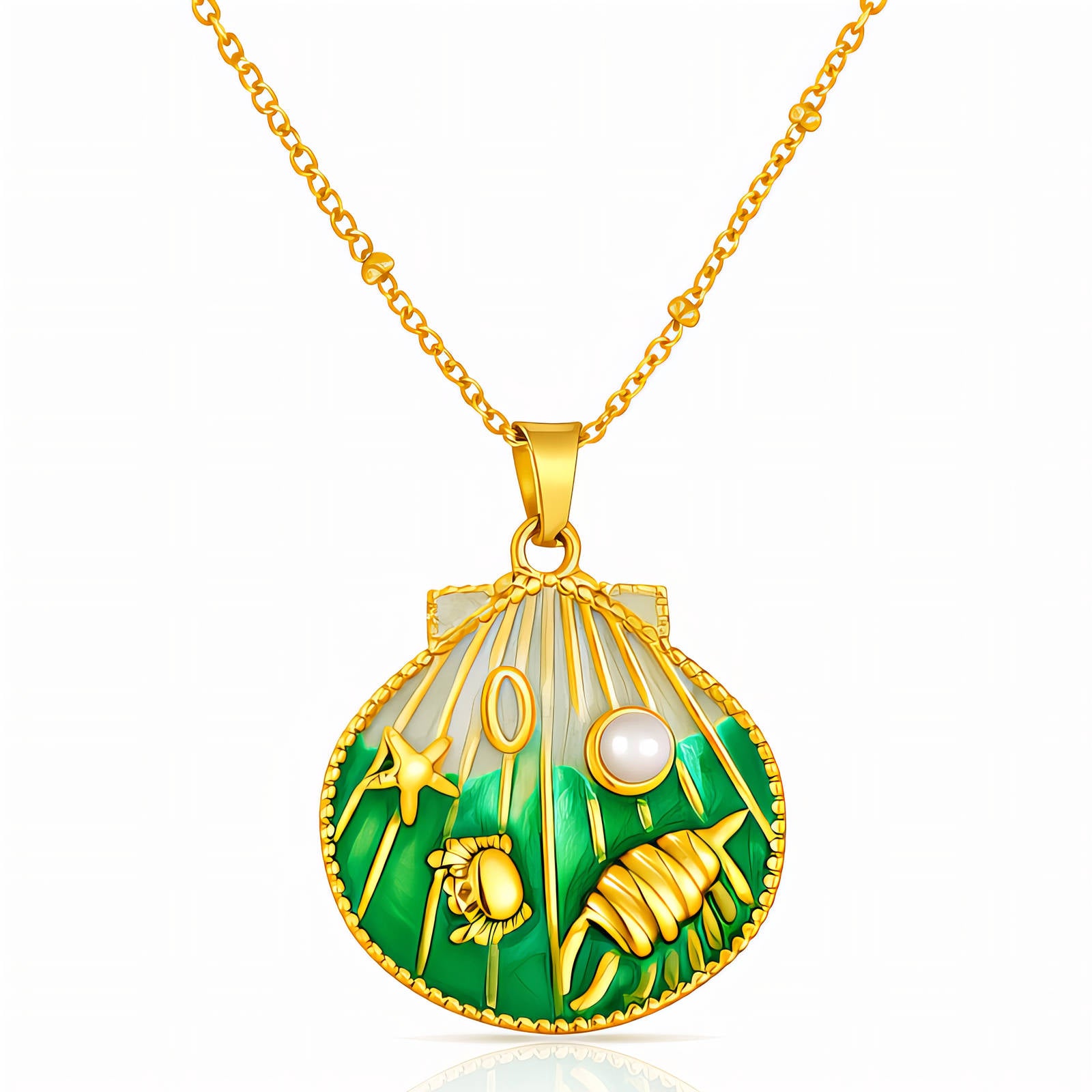 Seashell Necklace, 18K Gold Plated Steel