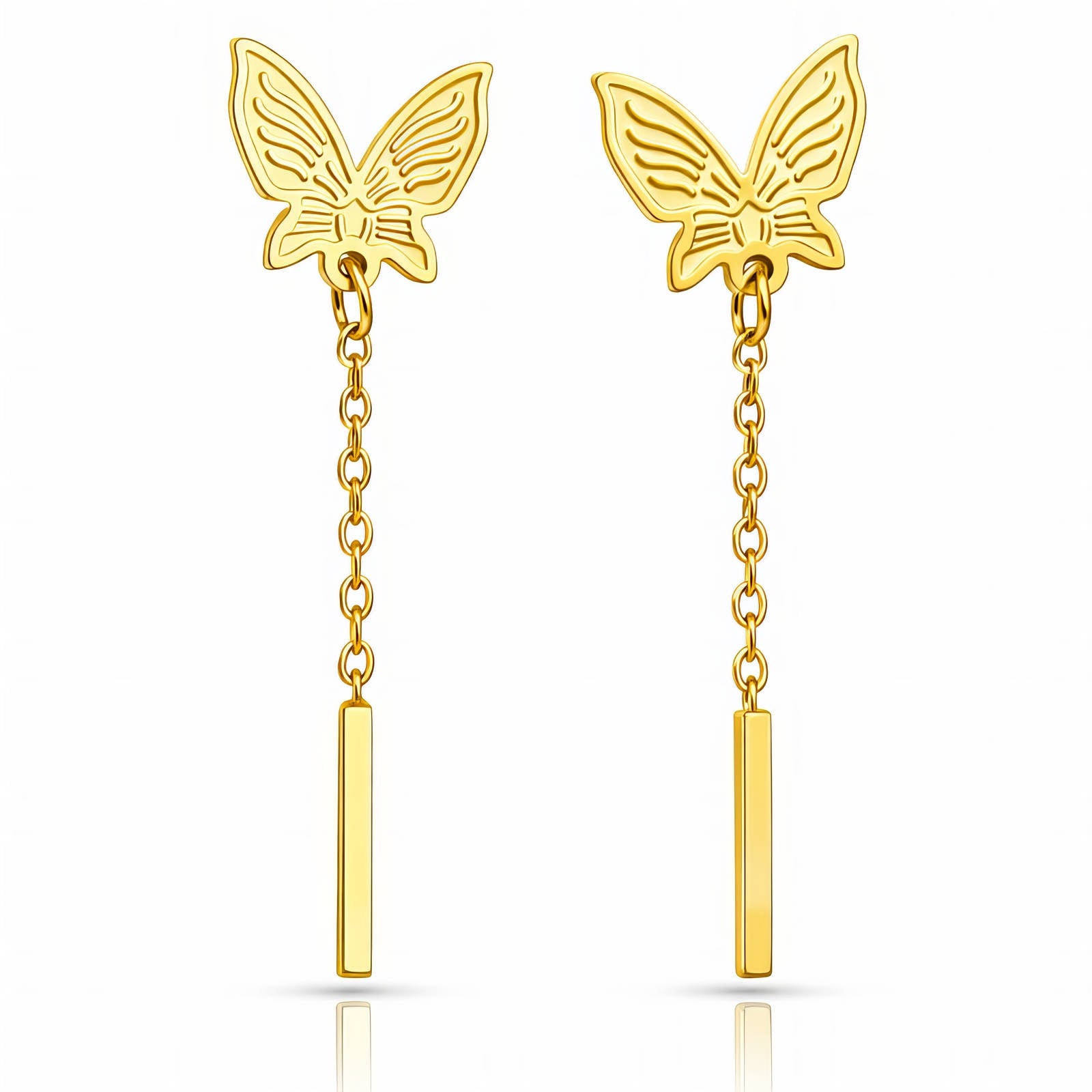 Butterflies Earrings, 18K Gold Plated Steel