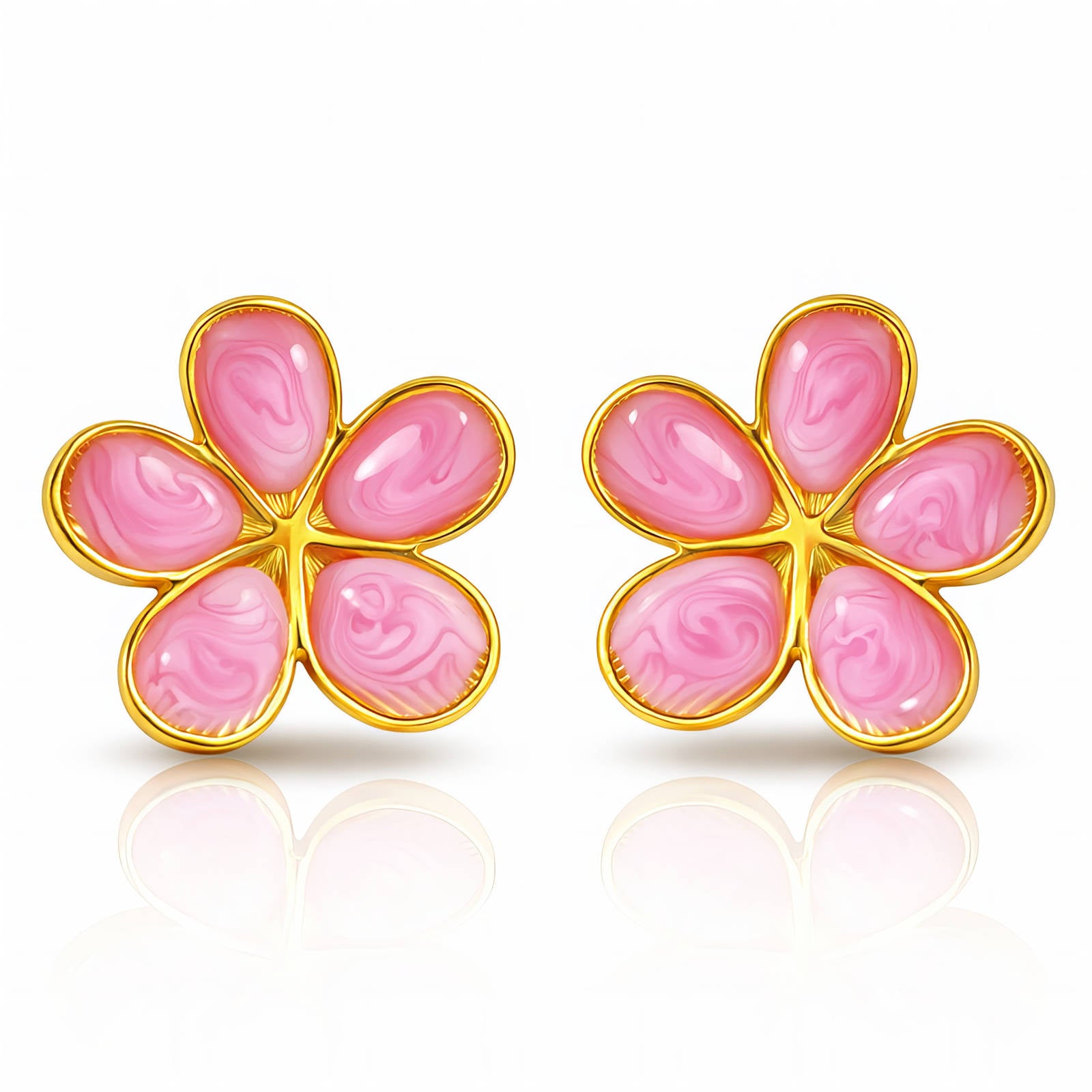 Flowers Earrings, 18K Gold Plated Steel