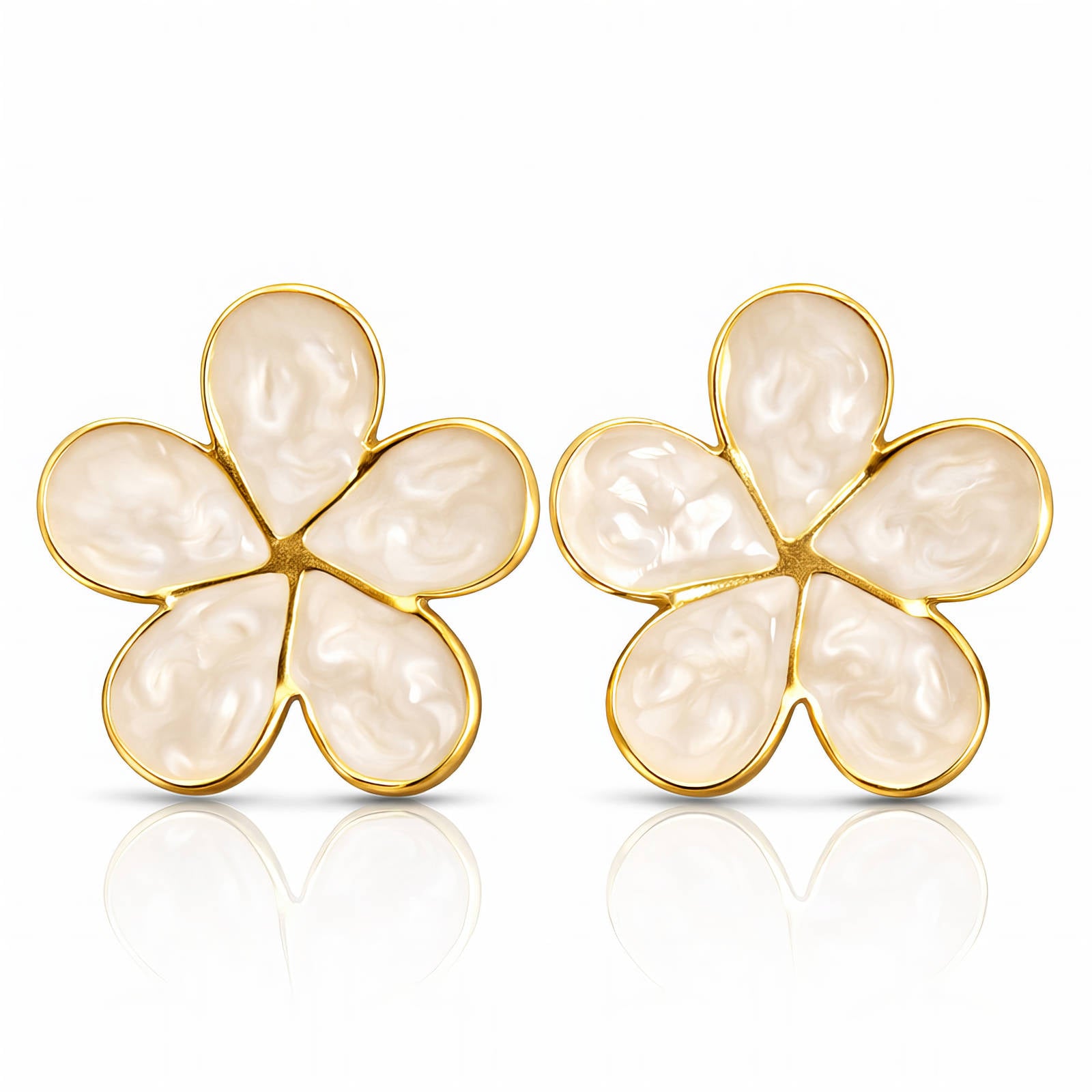 Flowers Earrings, 18K Gold Plated Steel