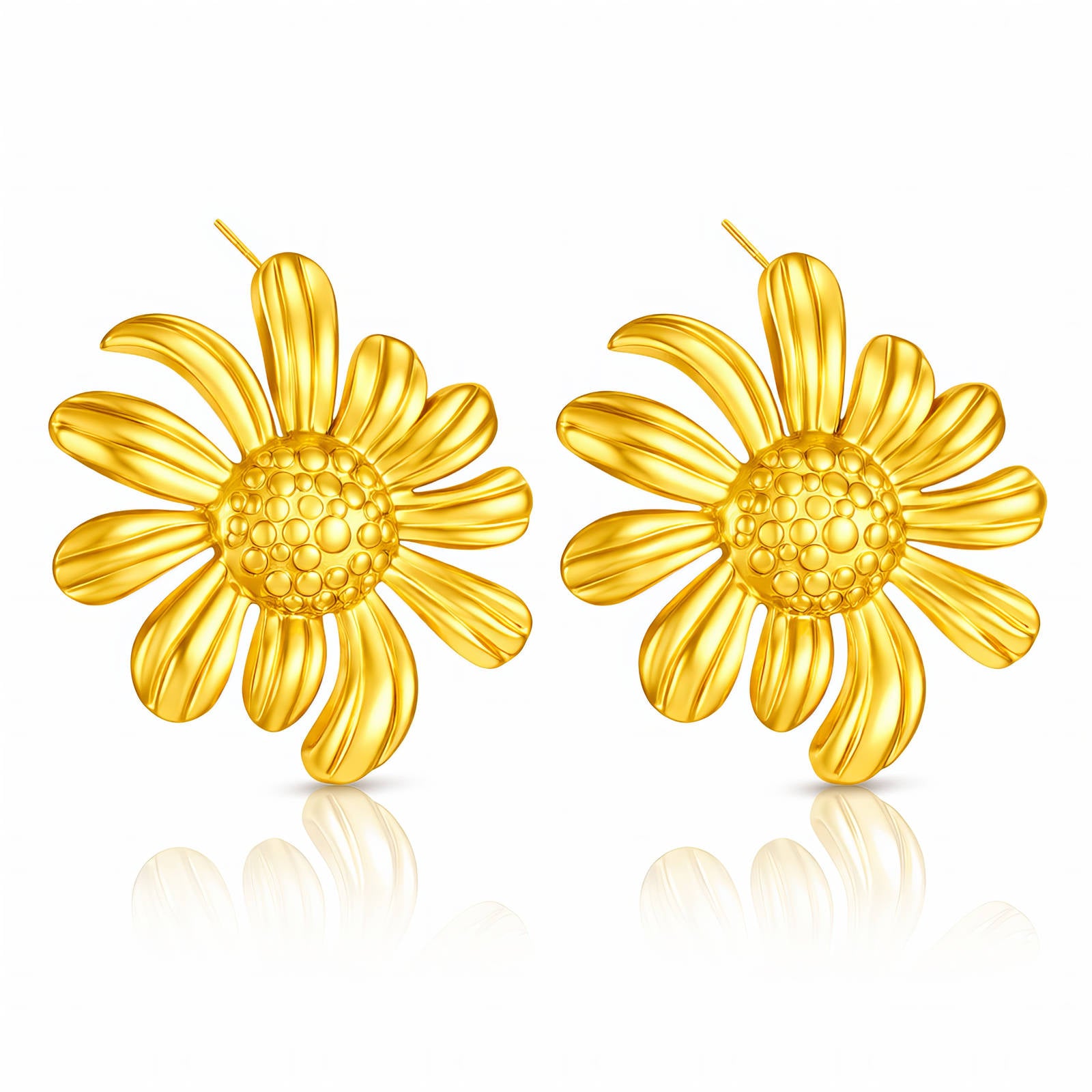 Flowers Earrings, 18K Gold Plated Steel