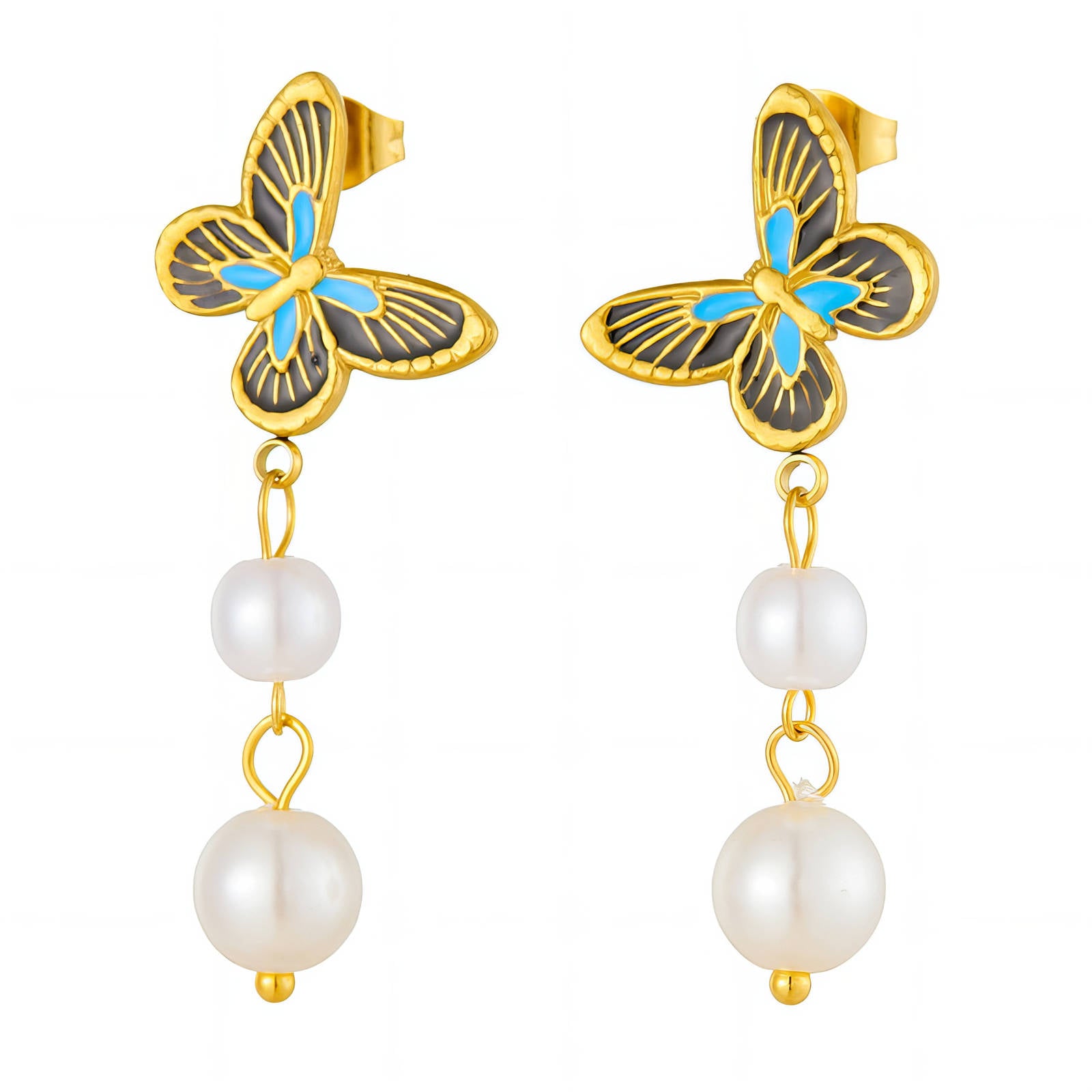 Butterflies Earrings, 18K Gold Plated Steel