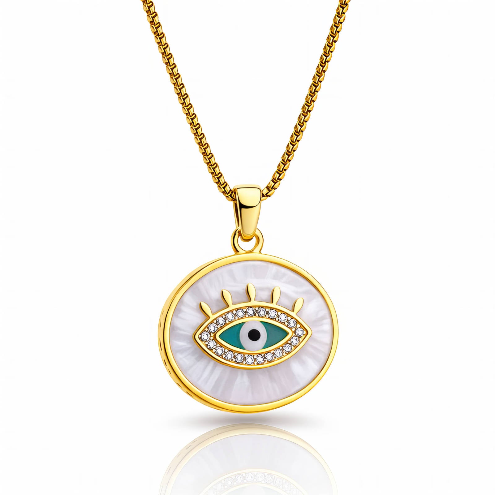 Evil Eye Necklace, 18K Gold Plated Steel