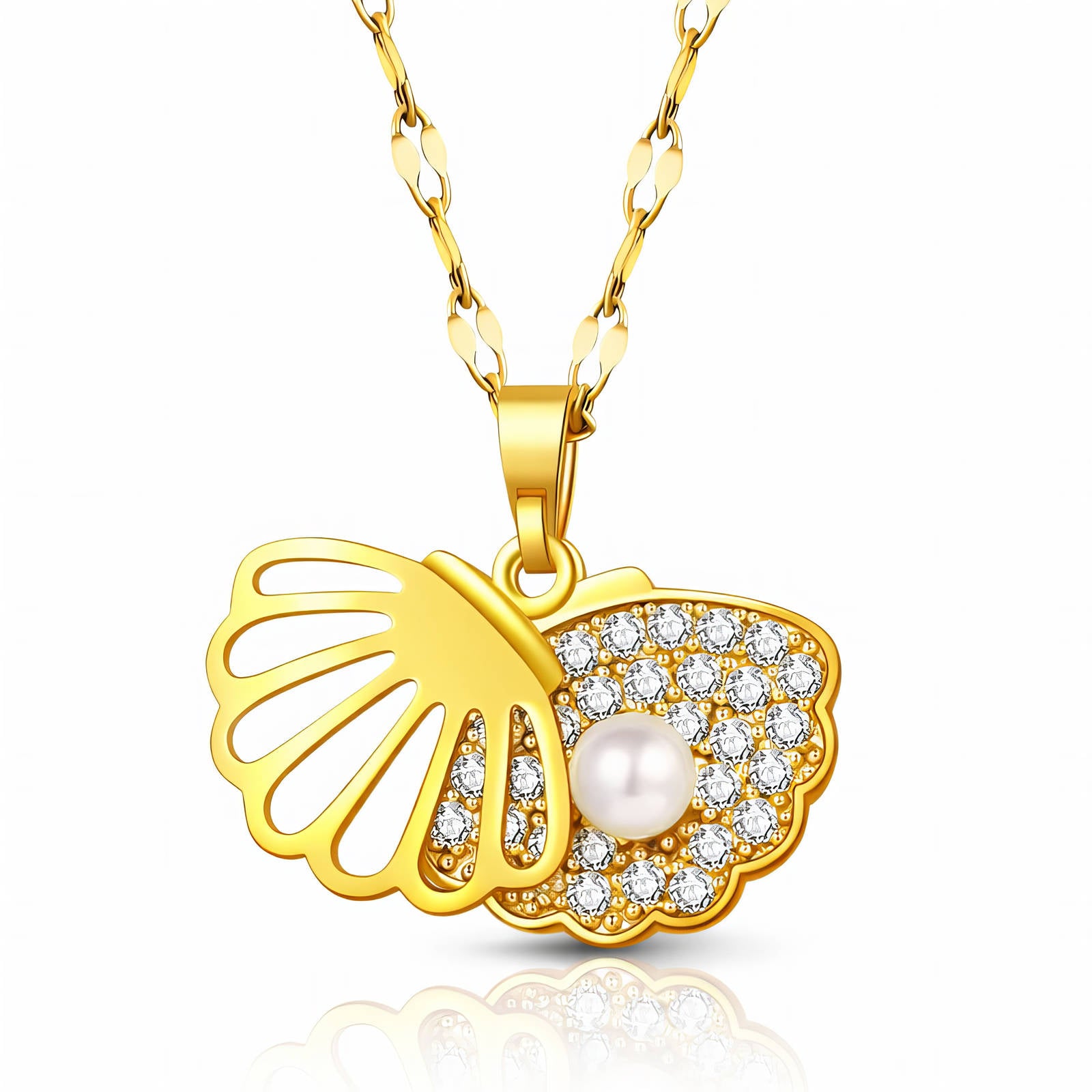 Seashell Necklace, 18K Gold Plated Steel